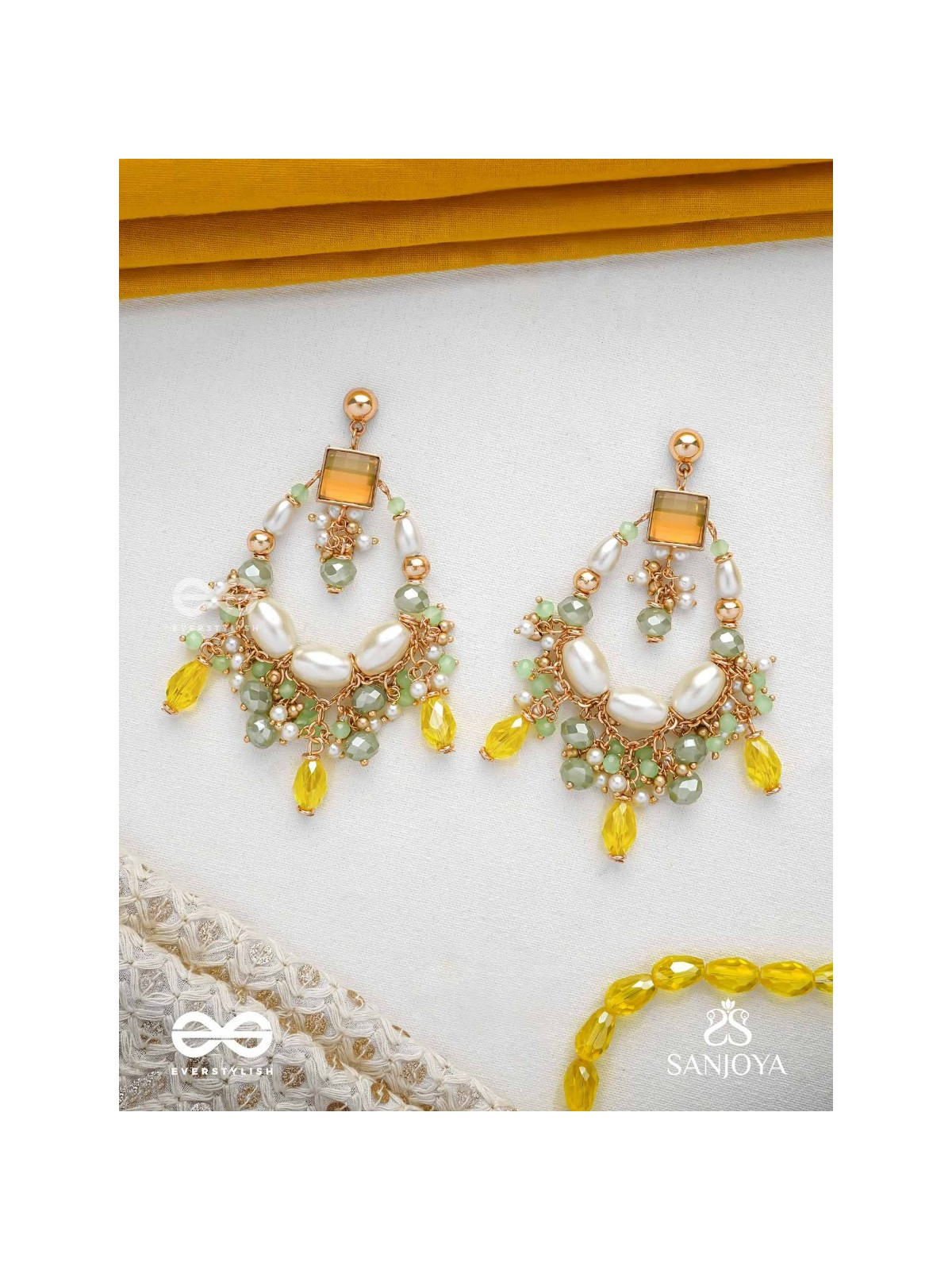 Vibhaati - The Minty Sparklers - Statement Gold And Green Embellished Earrings