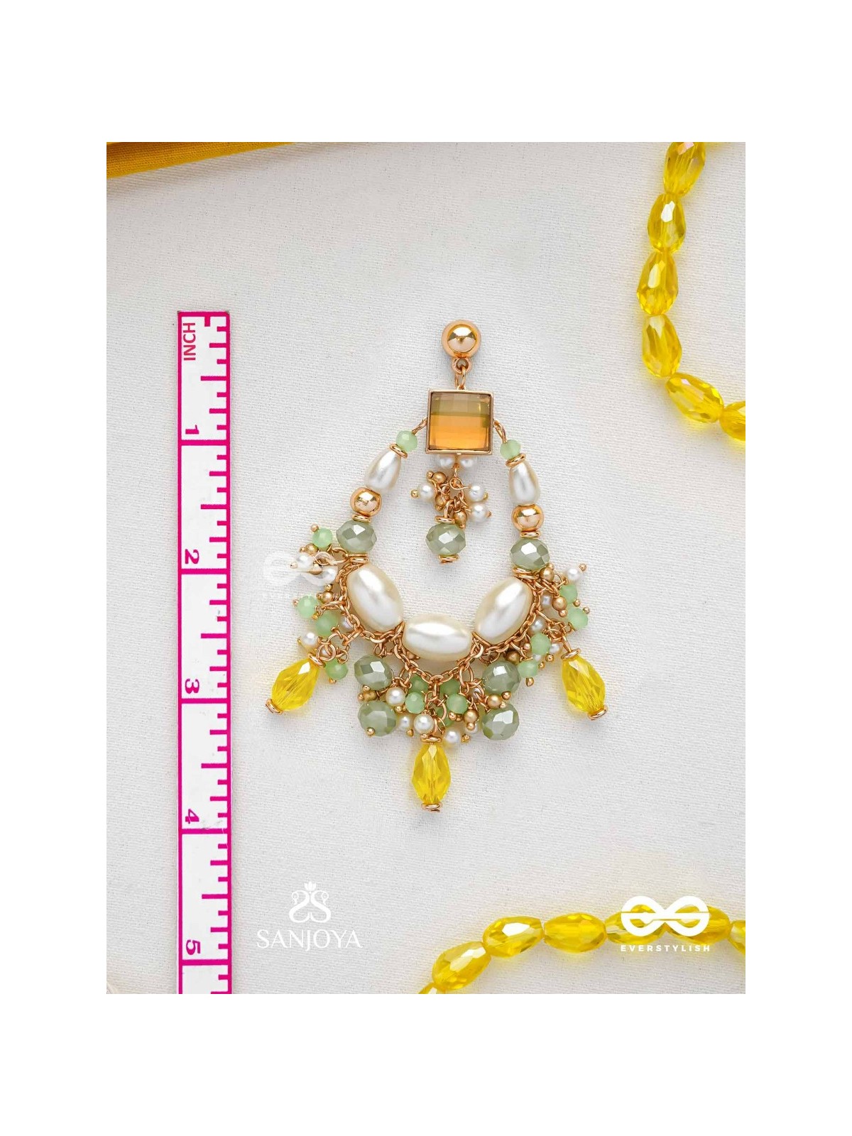 Vibhaati - The Minty Sparklers - Statement Gold And Green Embellished Earrings