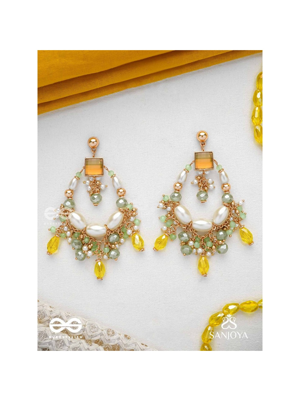 Vibhaati - The Minty Sparklers - Statement Gold And Green Embellished Earrings