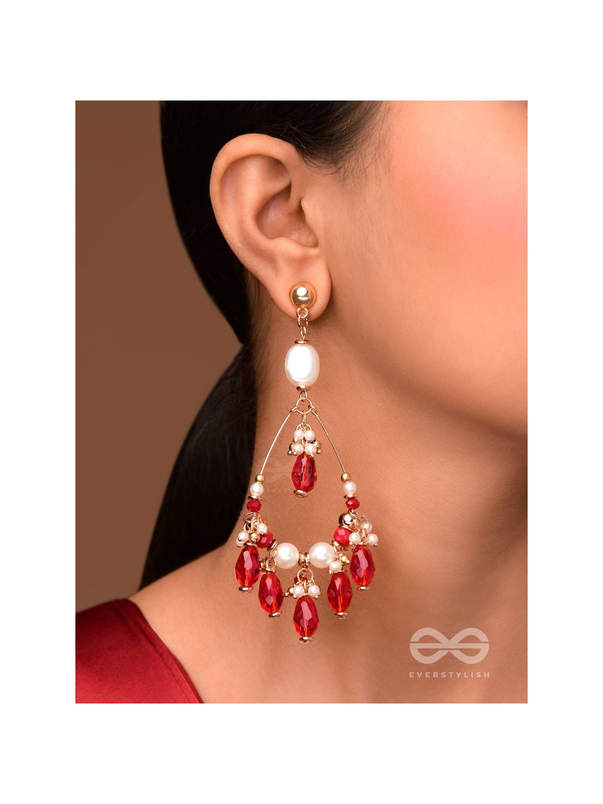 Ratulya - The Red Romance - Golden Embellished Statement Earrings