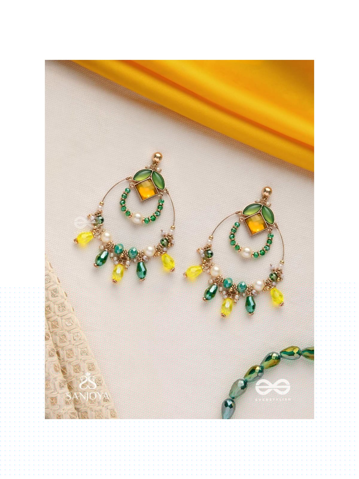 Dvyaha - The Shimmering Fiesta - Statement Golden Embellished Earrings 