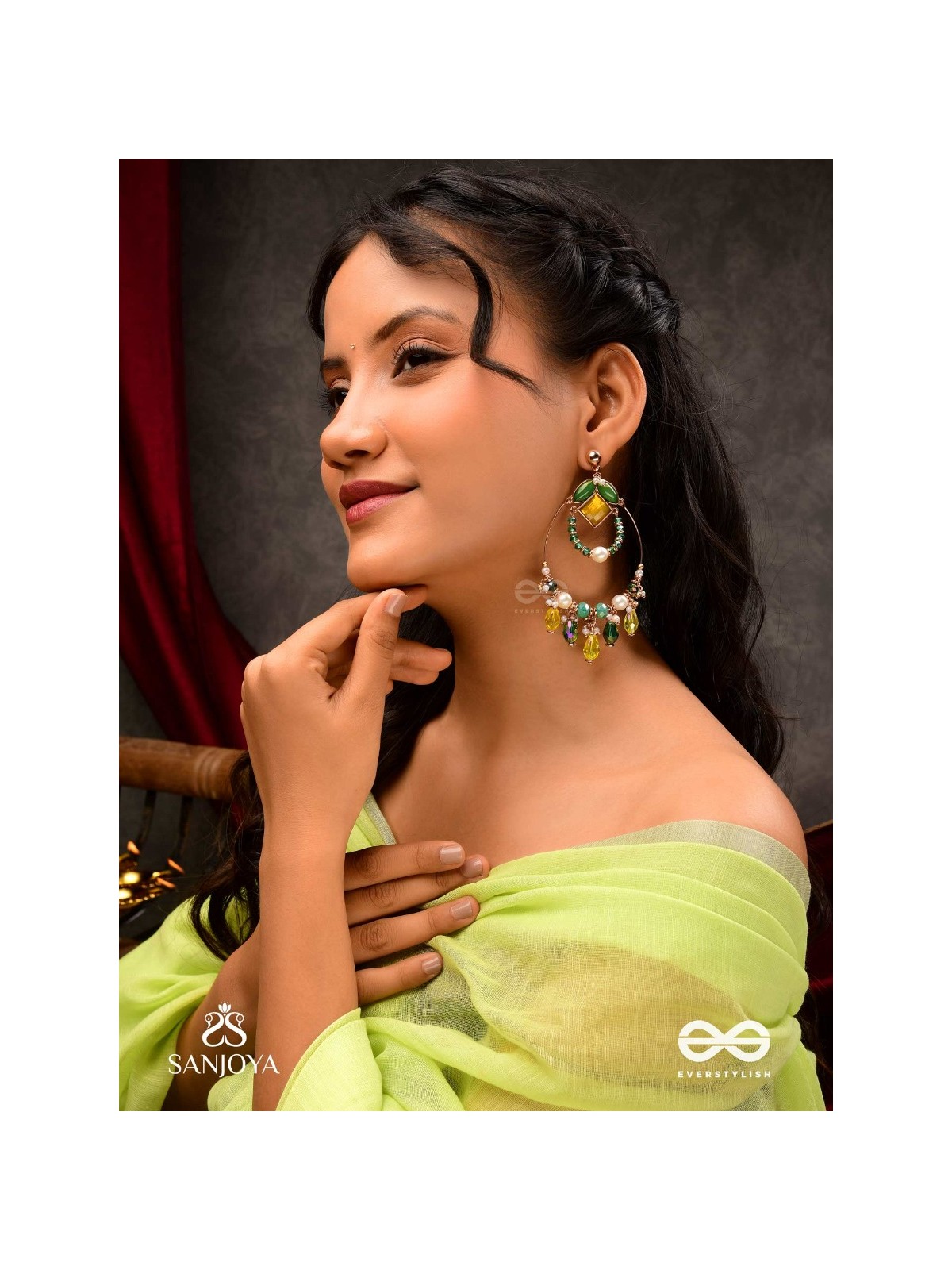Dvyaha - The Shimmering Fiesta - Statement Golden Embellished Earrings 
