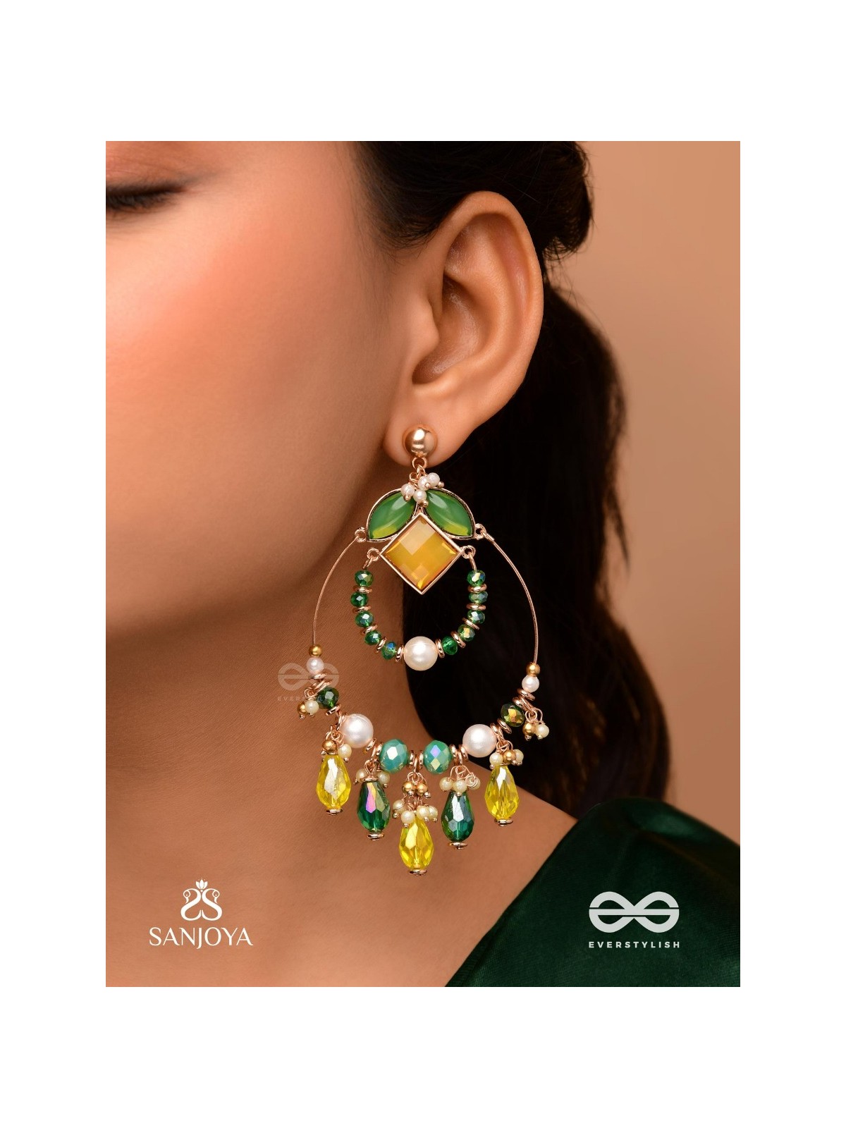 Dvyaha - The Shimmering Fiesta - Statement Golden Embellished Earrings 