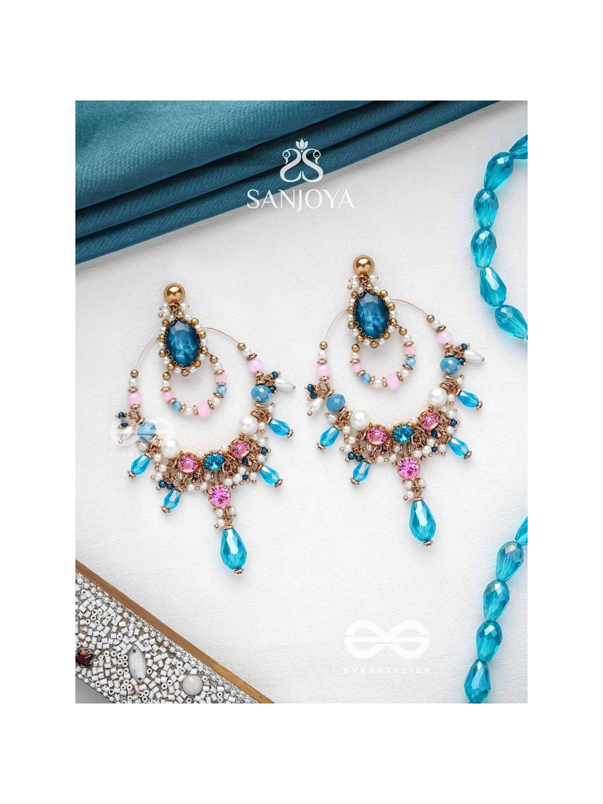 Abhram - The Shimmering Sky - Statement Golden Embellished Earrings 