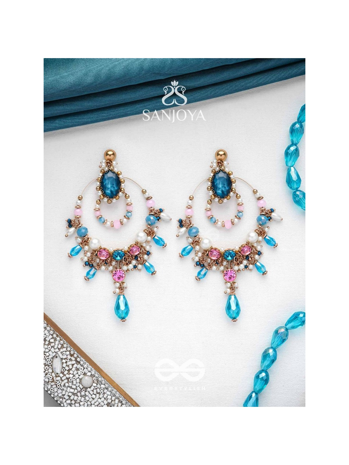 Abhram - The Shimmering Sky - Statement Golden Embellished Earrings 