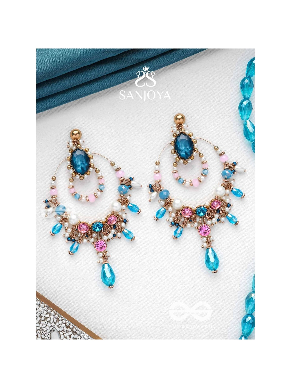 Abhram - The Shimmering Sky - Statement Golden Embellished Earrings 