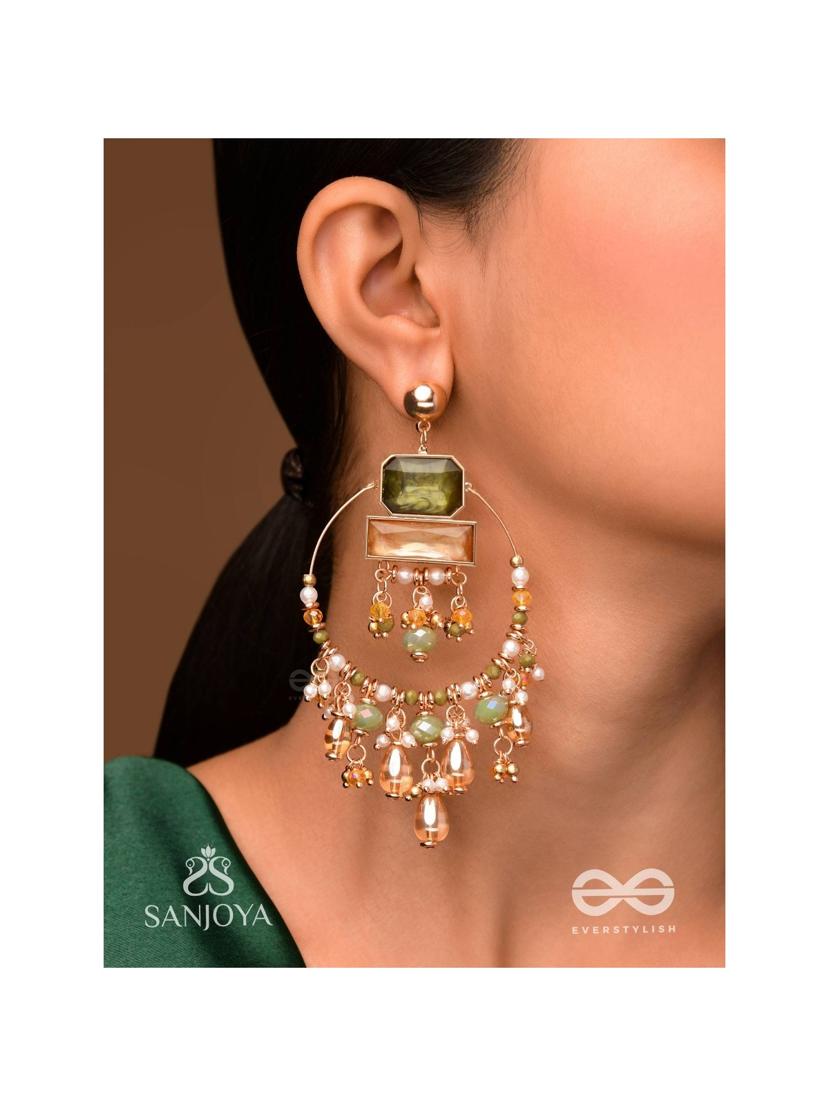 Abhivivas - The Shining Beauties - Statement Golden Embellished Earrings 
