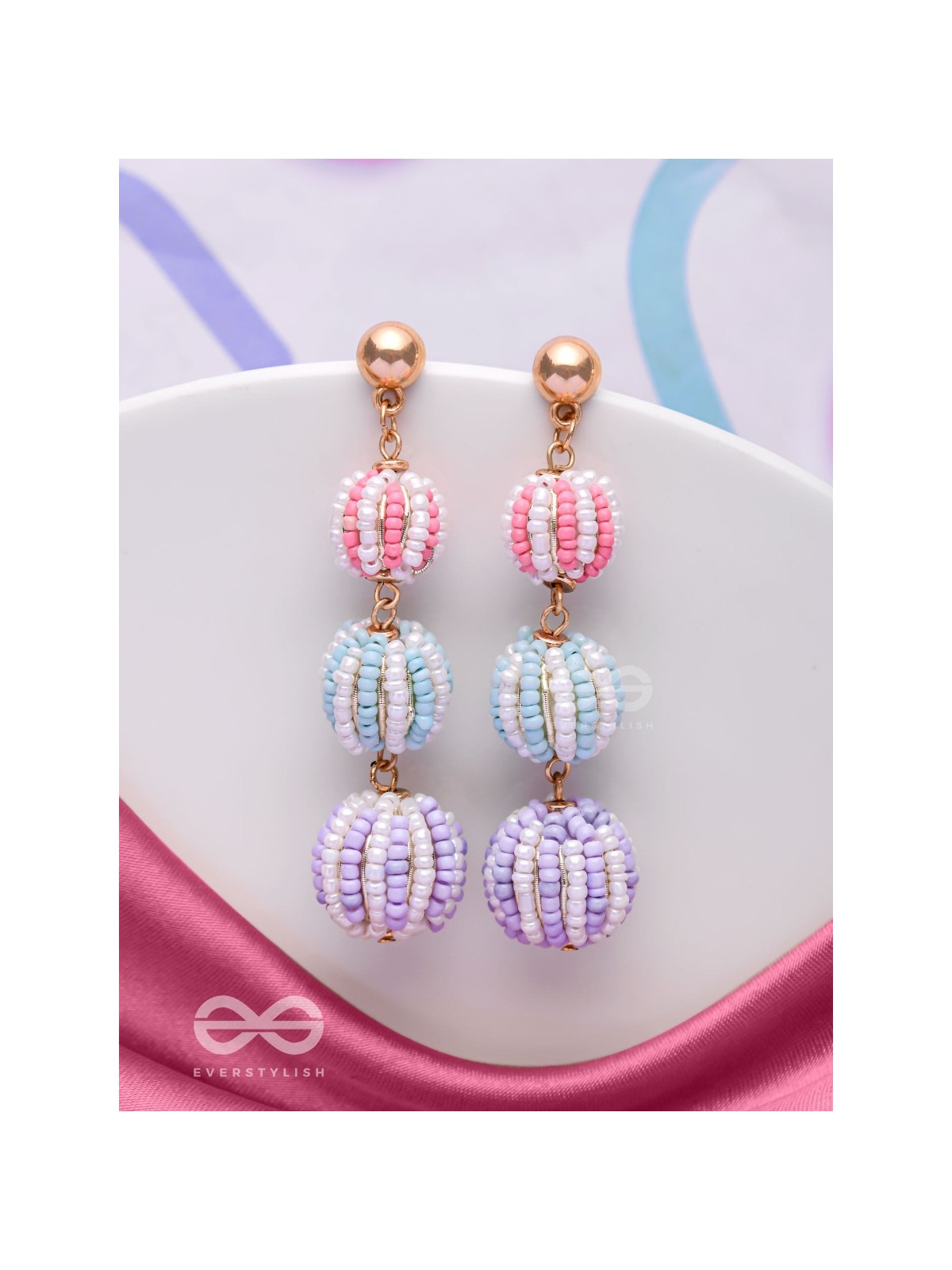 COTTON CANDY CHARMS -  CUTE BEADED EARRINGS (PURPLE, BLUE & PINK)