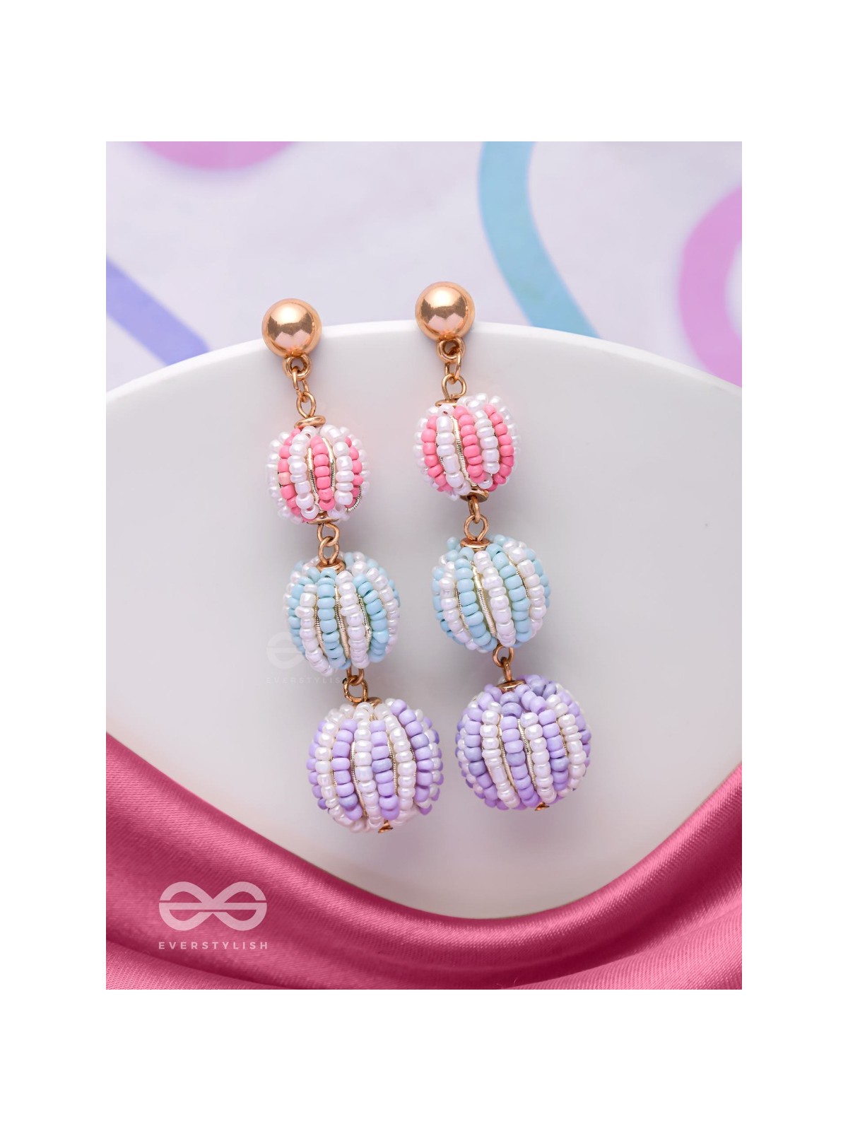 COTTON CANDY CHARMS -  CUTE BEADED EARRINGS (PURPLE, BLUE & PINK)