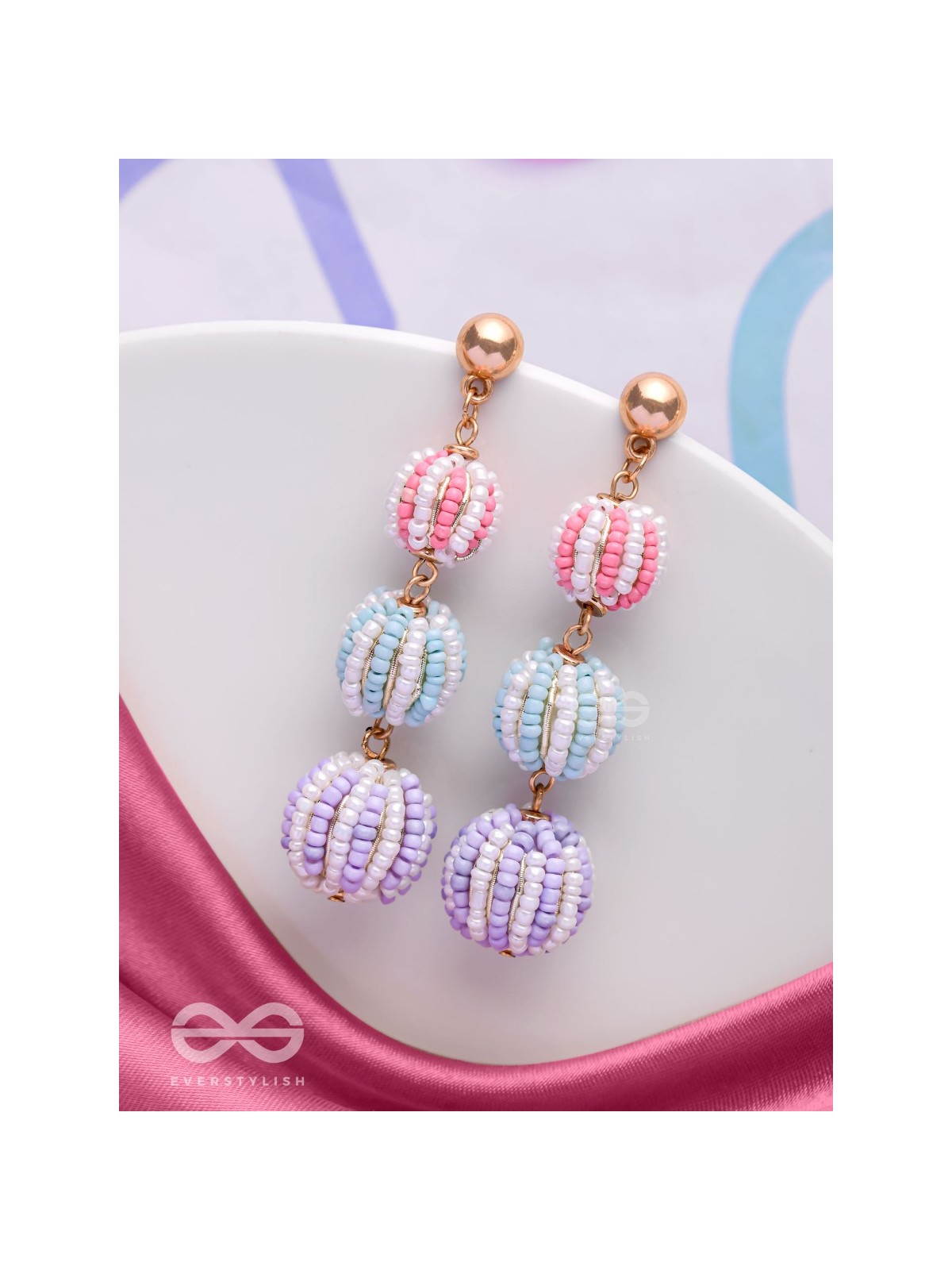 COTTON CANDY CHARMS -  CUTE BEADED EARRINGS (PURPLE, BLUE & PINK)