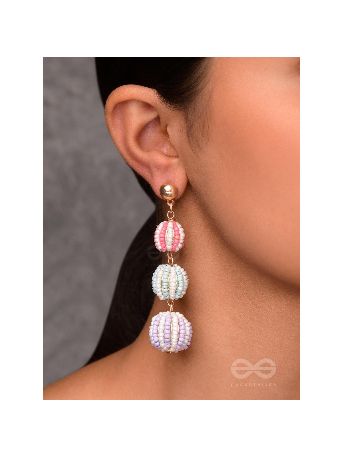 COTTON CANDY CHARMS -  CUTE BEADED EARRINGS (PURPLE, BLUE & PINK)