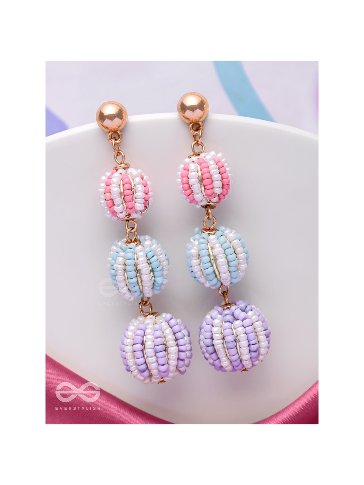 COTTON CANDY CHARMS -  CUTE BEADED EARRINGS (PURPLE, BLUE & PINK)
