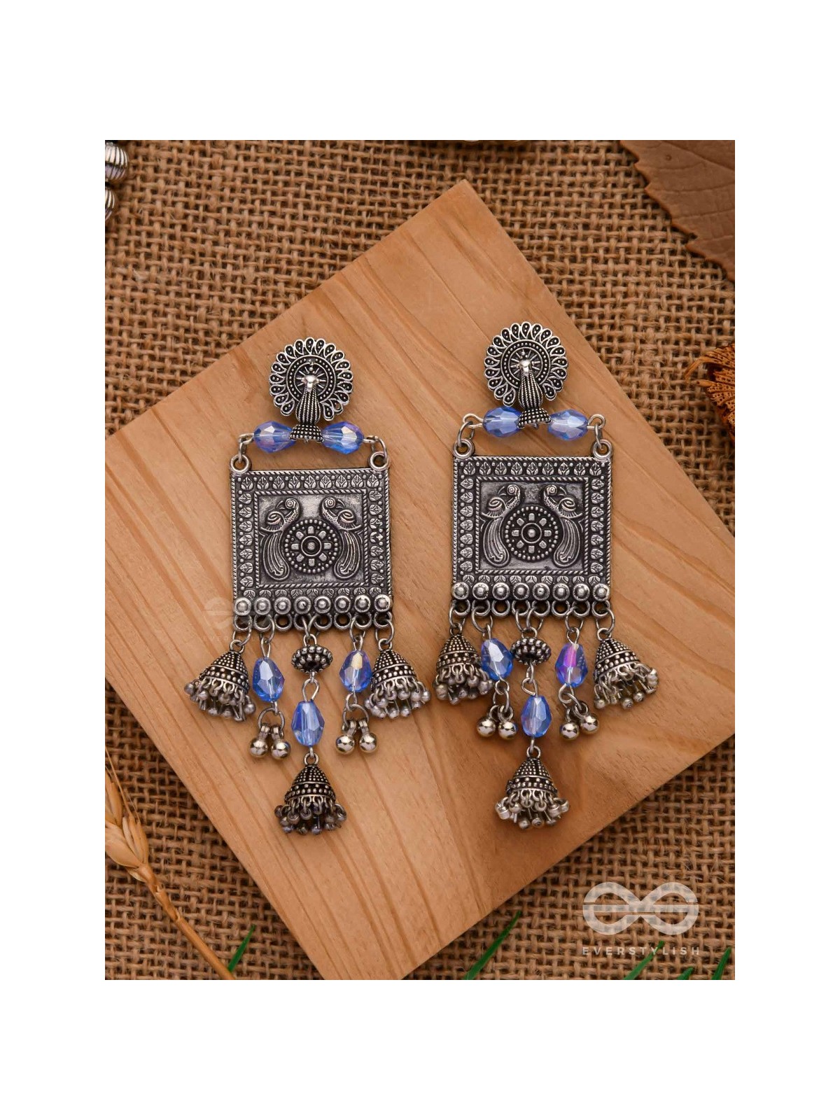 CRYSTALLIZED IN INDIGO - EMBELLISHED OXIDISED EARRINGS