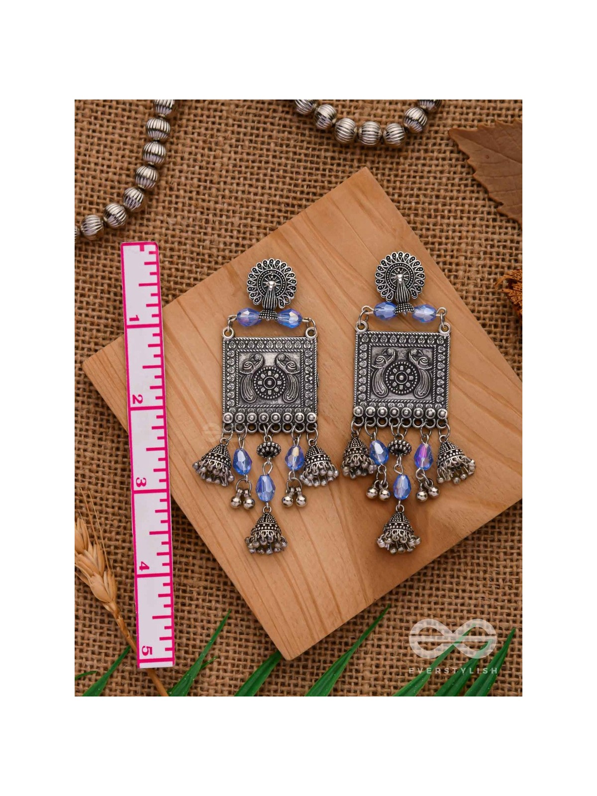 CRYSTALLIZED IN INDIGO - EMBELLISHED OXIDISED EARRINGS