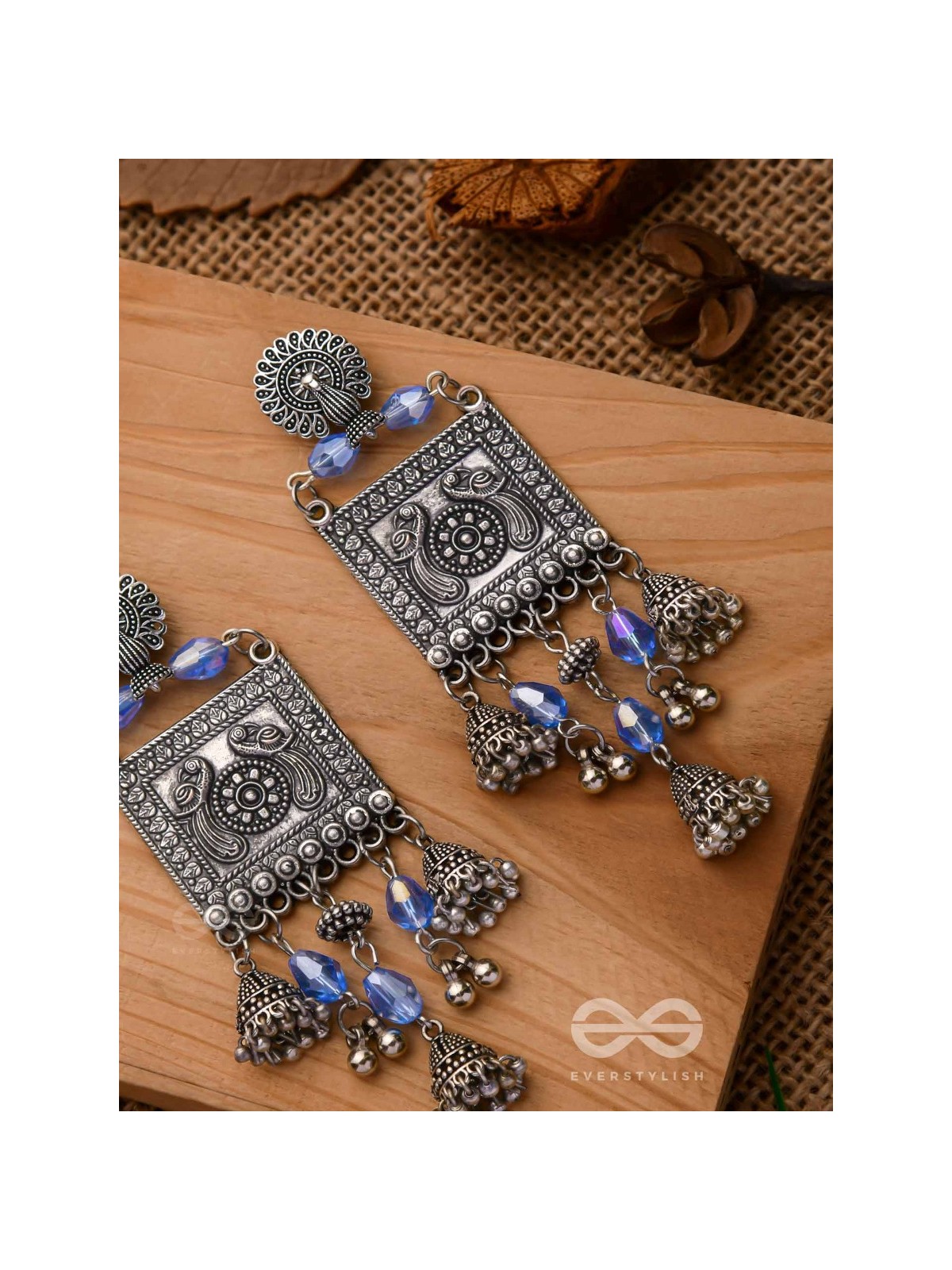 CRYSTALLIZED IN INDIGO - EMBELLISHED OXIDISED EARRINGS
