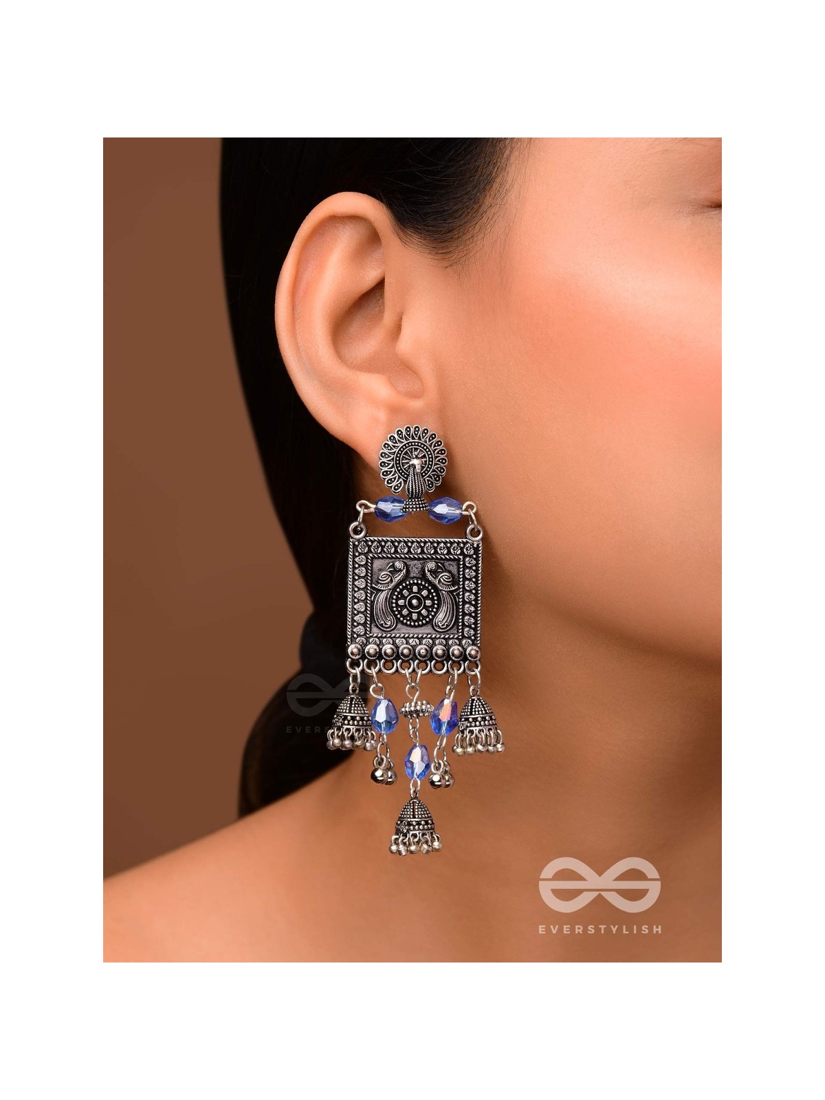 CRYSTALLIZED IN INDIGO - EMBELLISHED OXIDISED EARRINGS