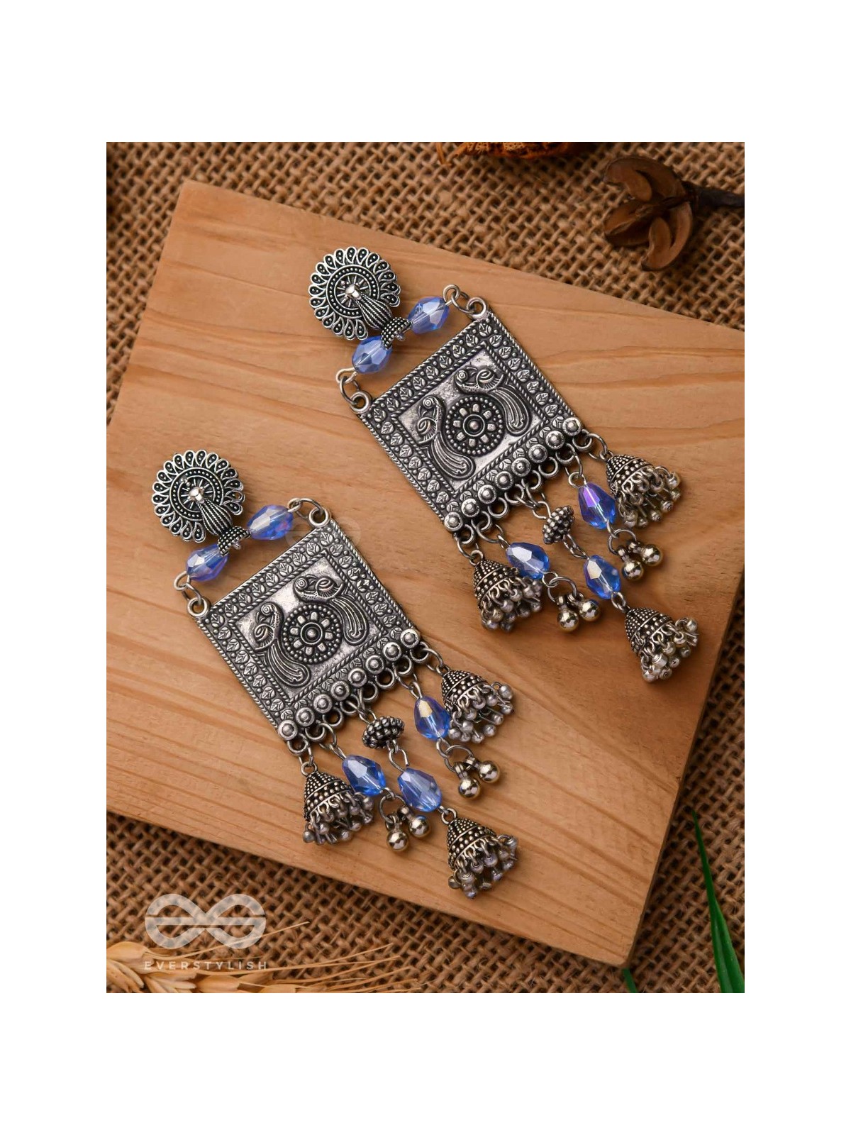 CRYSTALLIZED IN INDIGO - EMBELLISHED OXIDISED EARRINGS