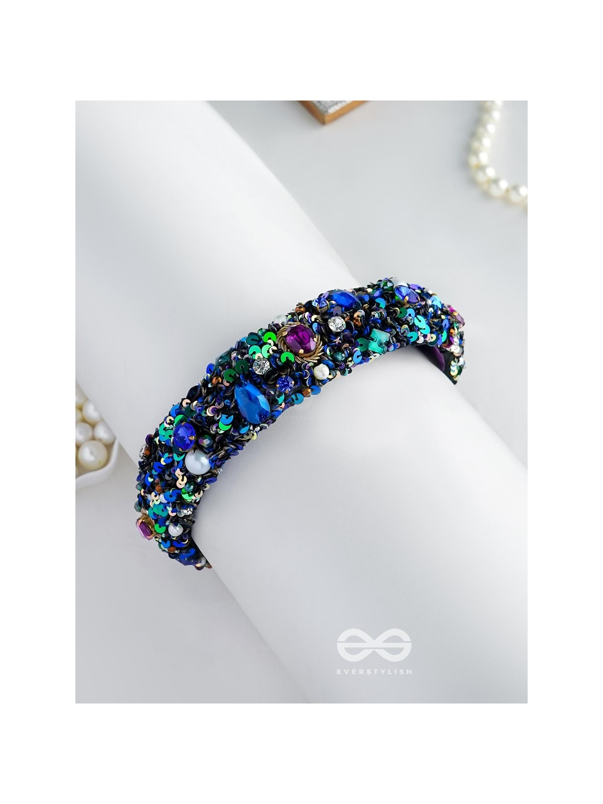 HIRAK - THE RADIANT SPLENDOR -CRYSTAL STONES, SEQUINS AND PEARLS MULTICOLOR EMBROIDERED HAIRBAND