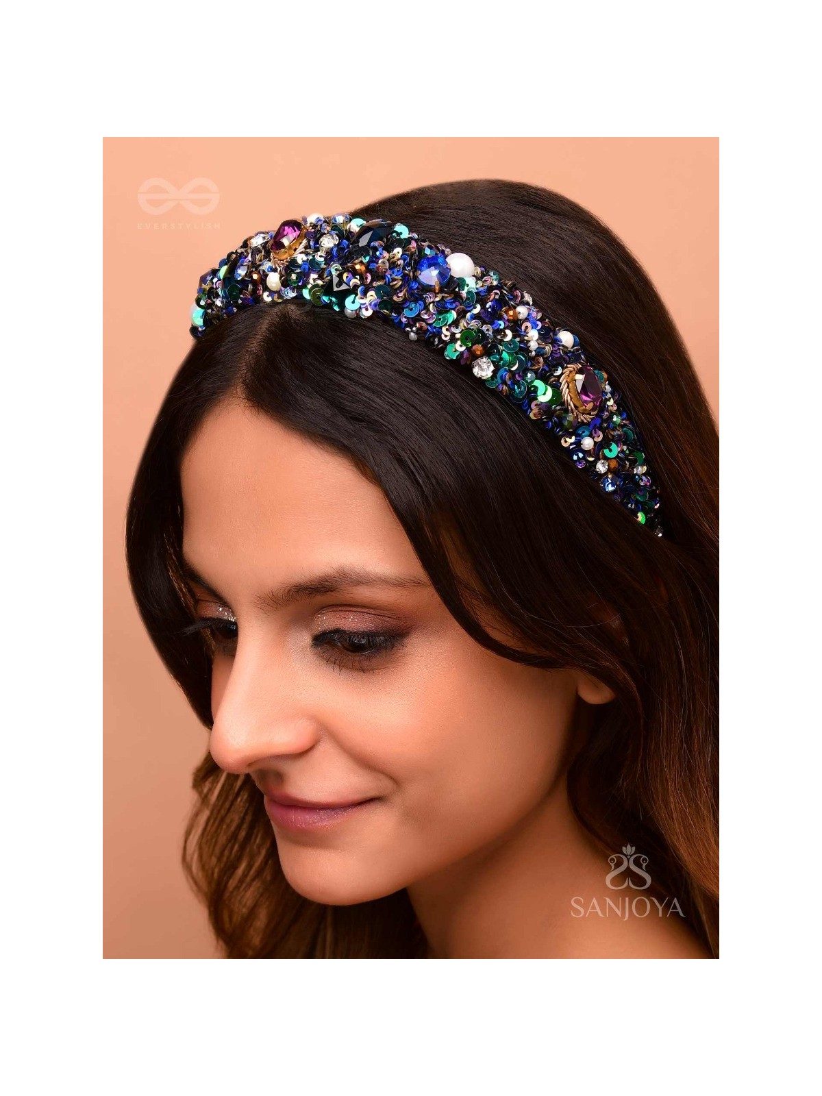 HIRAK - THE RADIANT SPLENDOR -CRYSTAL STONES, SEQUINS AND PEARLS MULTICOLOR EMBROIDERED HAIRBAND