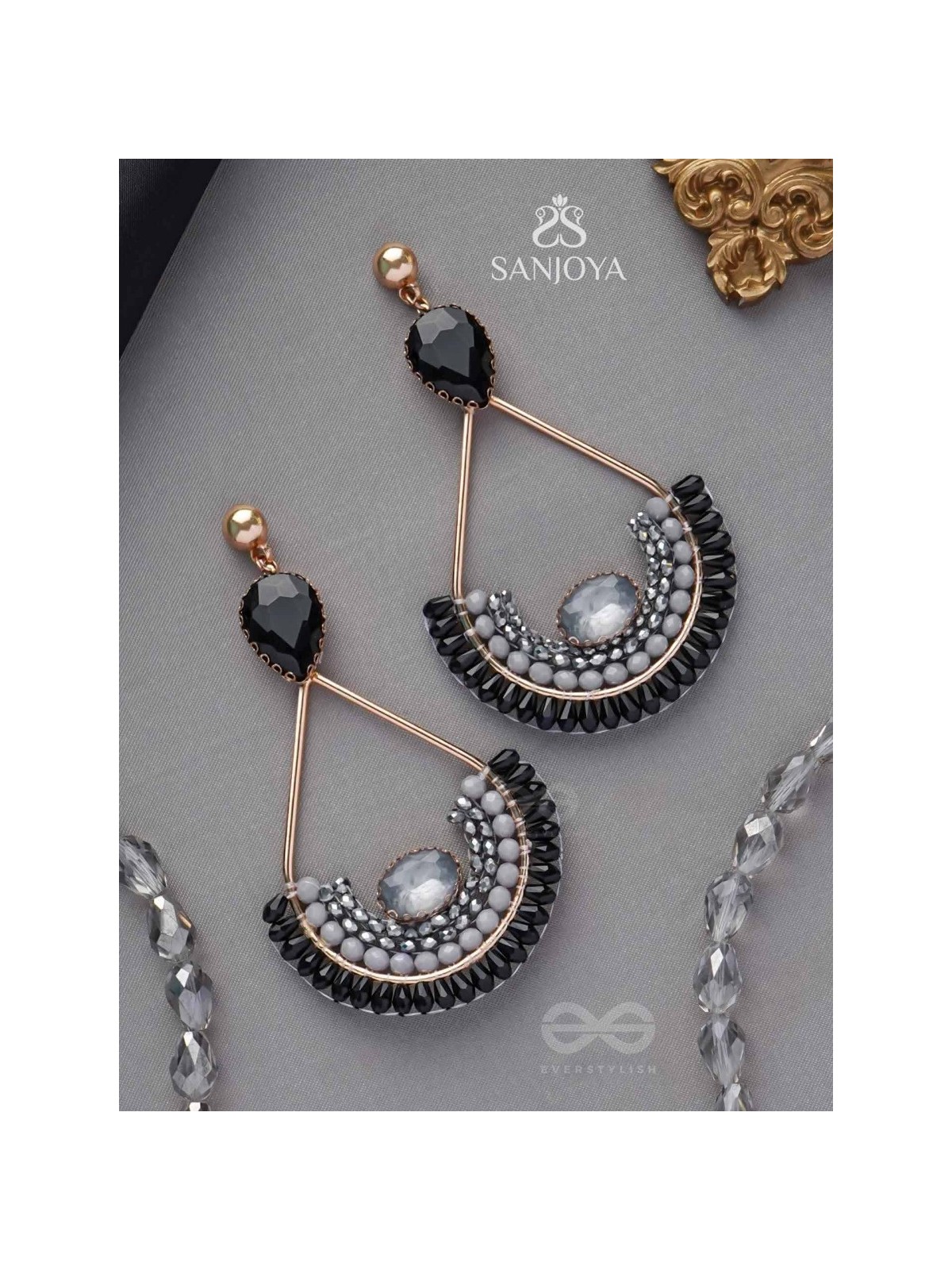 Ajadani - Galaxy Nights - Stone And Beads Embroidered Earrings