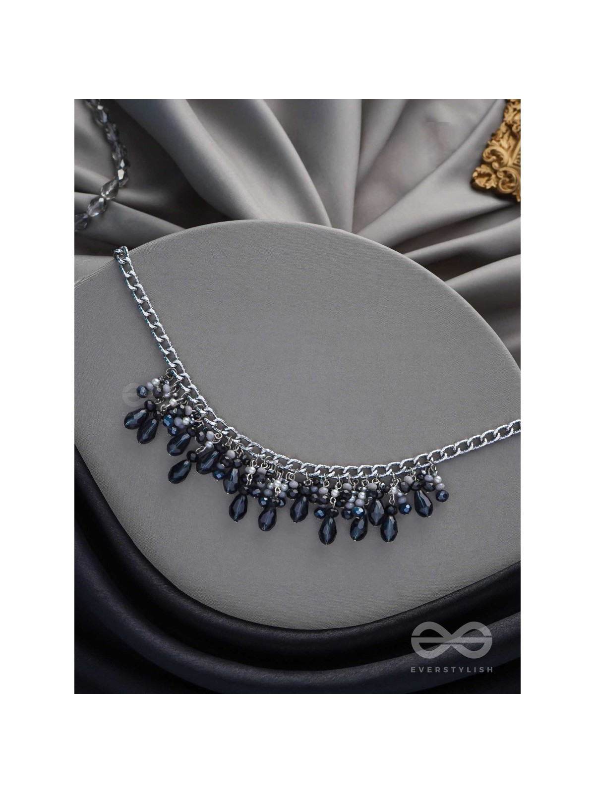 THE CHARMING NIGHTS- BLACK AND SILVER DROP NECKPIECE