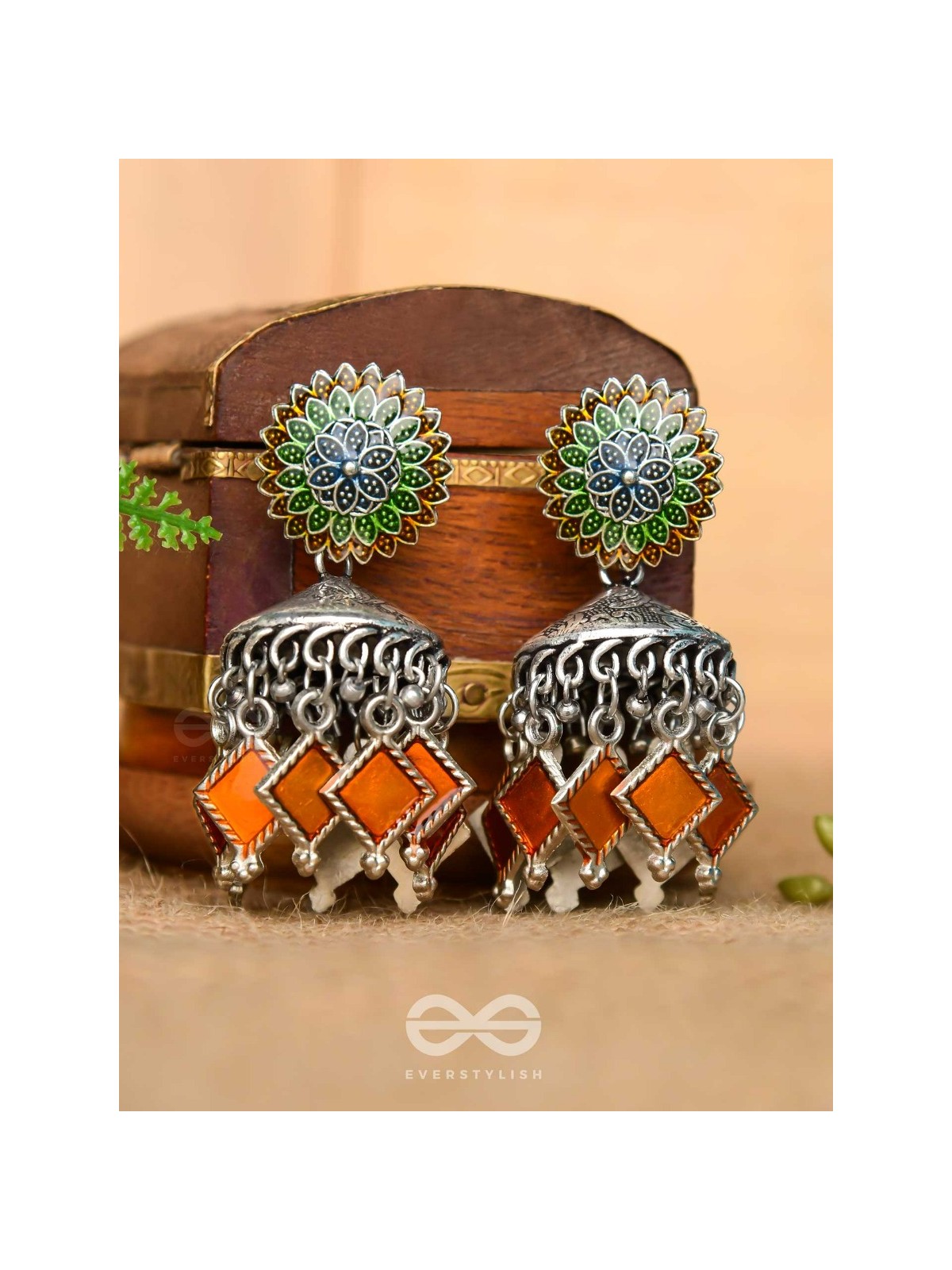 THE FLAMING FUSIONS- EMBELLISHED OXIDISED JHUMKI
