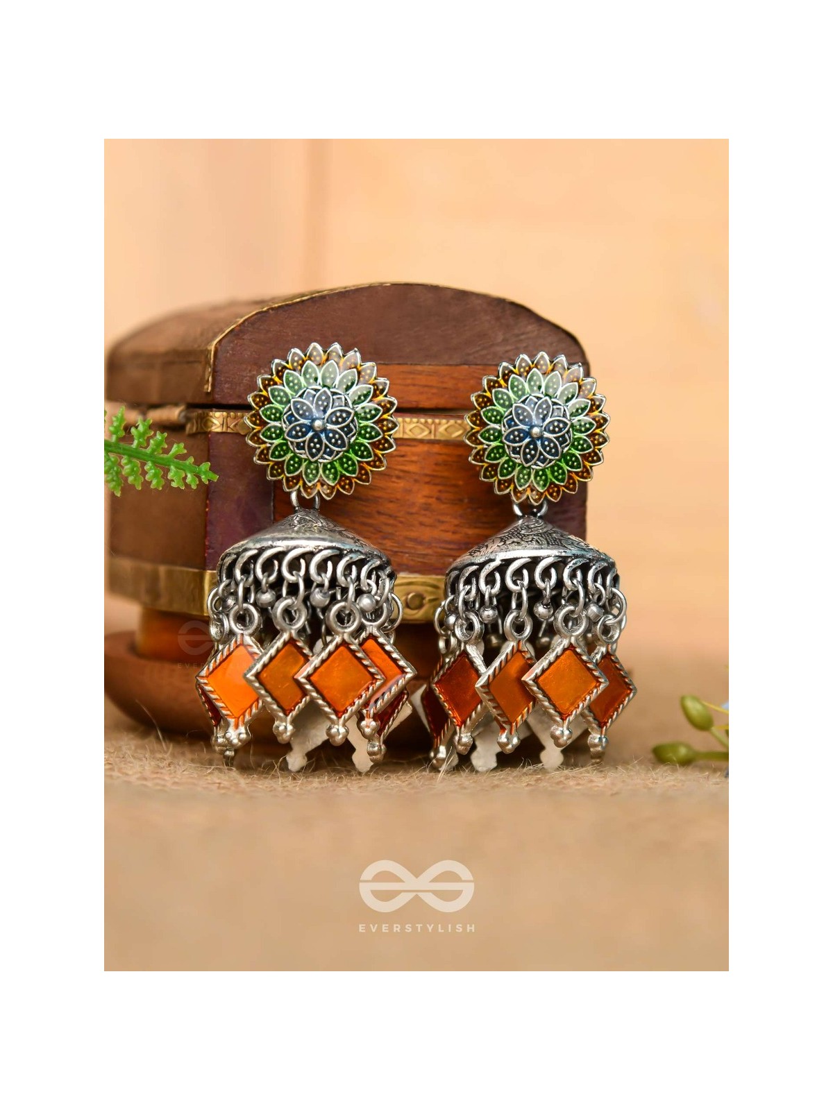 THE FLAMING FUSIONS- EMBELLISHED OXIDISED JHUMKI