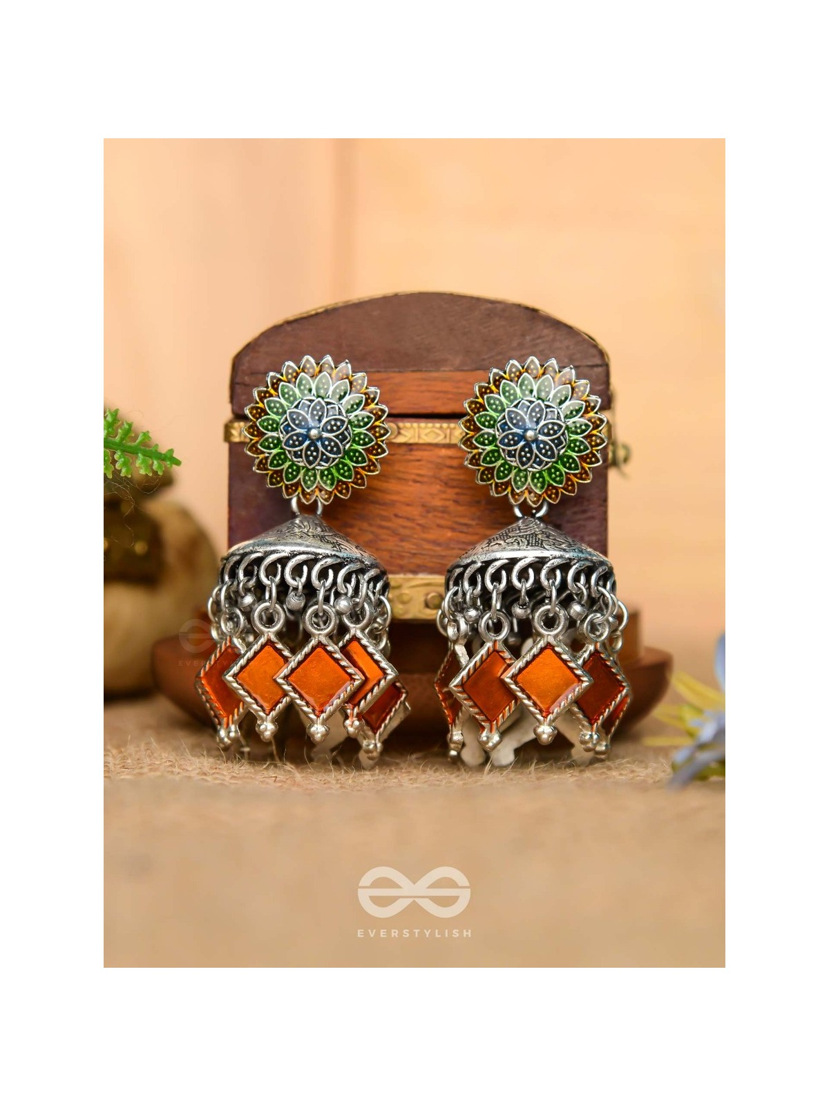 THE FLAMING FUSIONS- EMBELLISHED OXIDISED JHUMKI