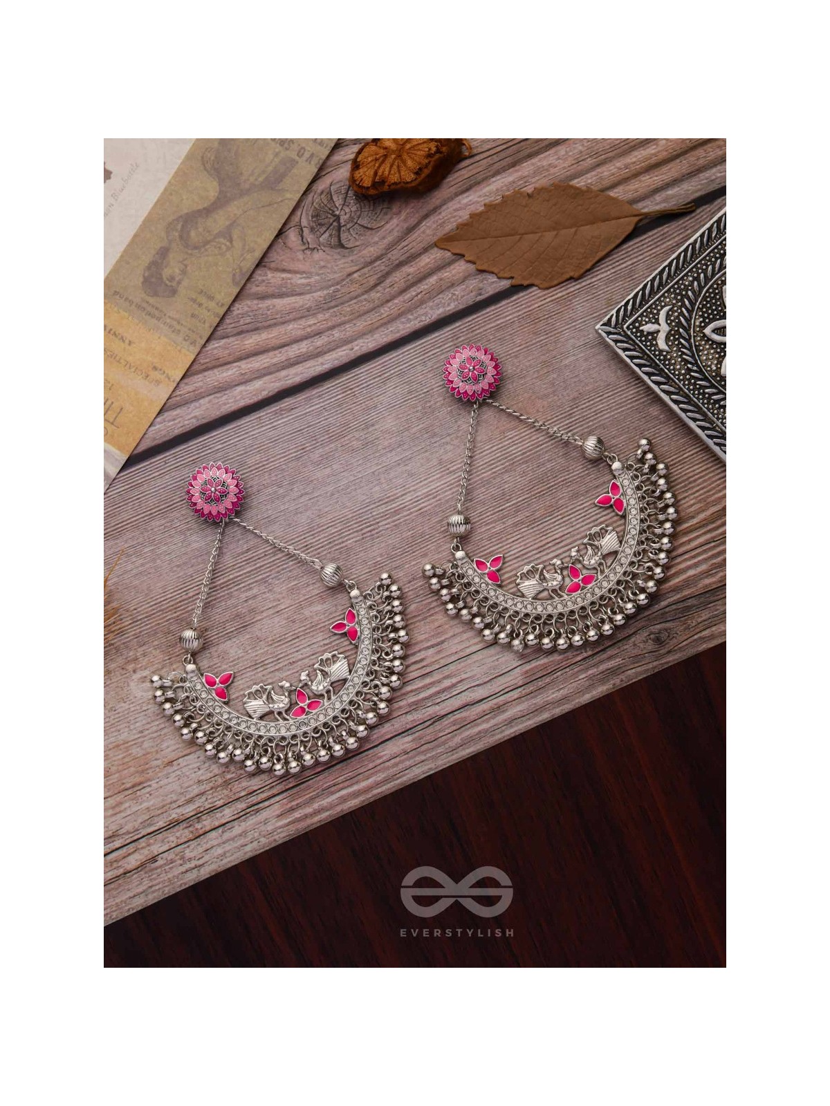 MYSTICAL PEACOCKS IN PINK - EMBELLISHED OXIDISED EARRINGS