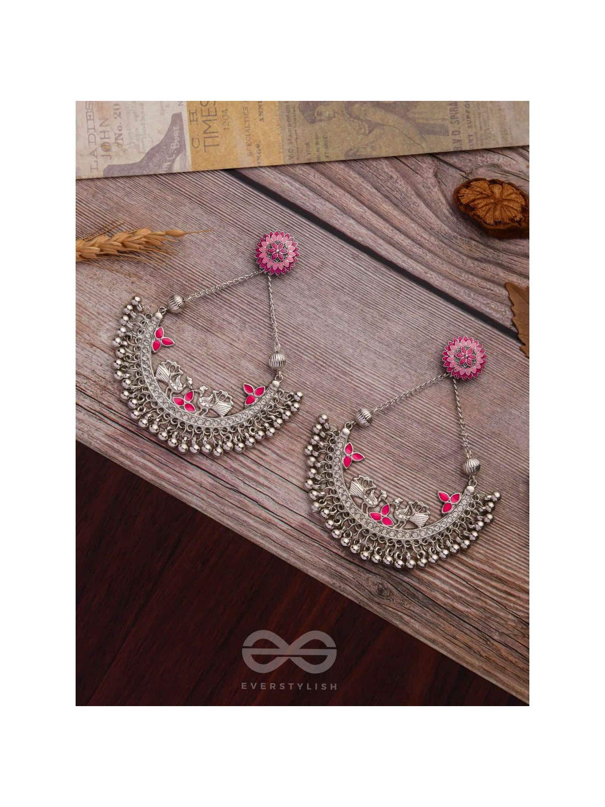 MYSTICAL PEACOCKS IN PINK - EMBELLISHED OXIDISED EARRINGS