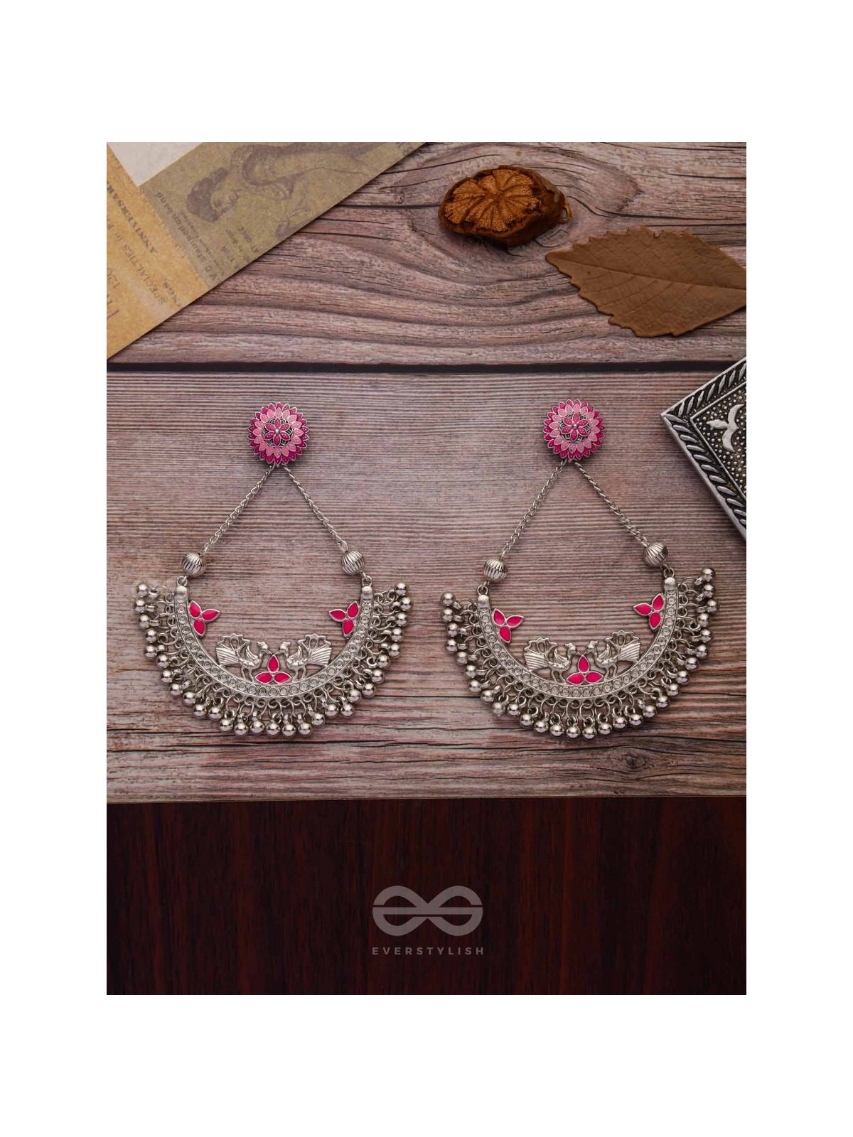 MYSTICAL PEACOCKS IN PINK - EMBELLISHED OXIDISED EARRINGS