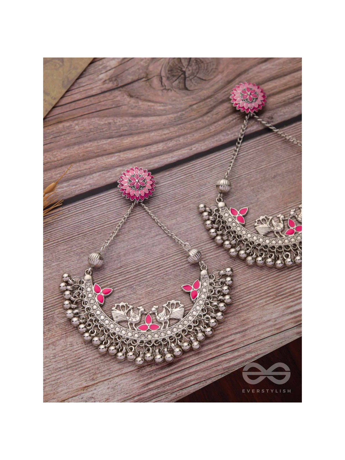 MYSTICAL PEACOCKS IN PINK - EMBELLISHED OXIDISED EARRINGS