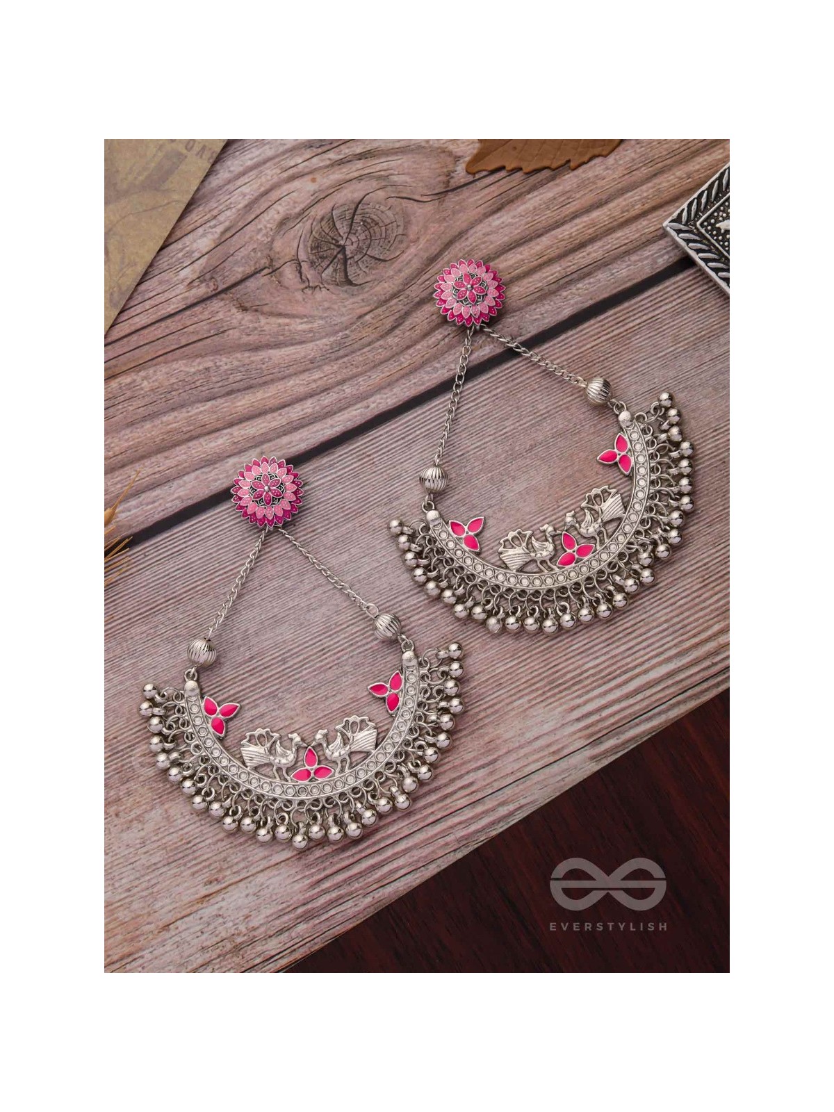 MYSTICAL PEACOCKS IN PINK - EMBELLISHED OXIDISED EARRINGS