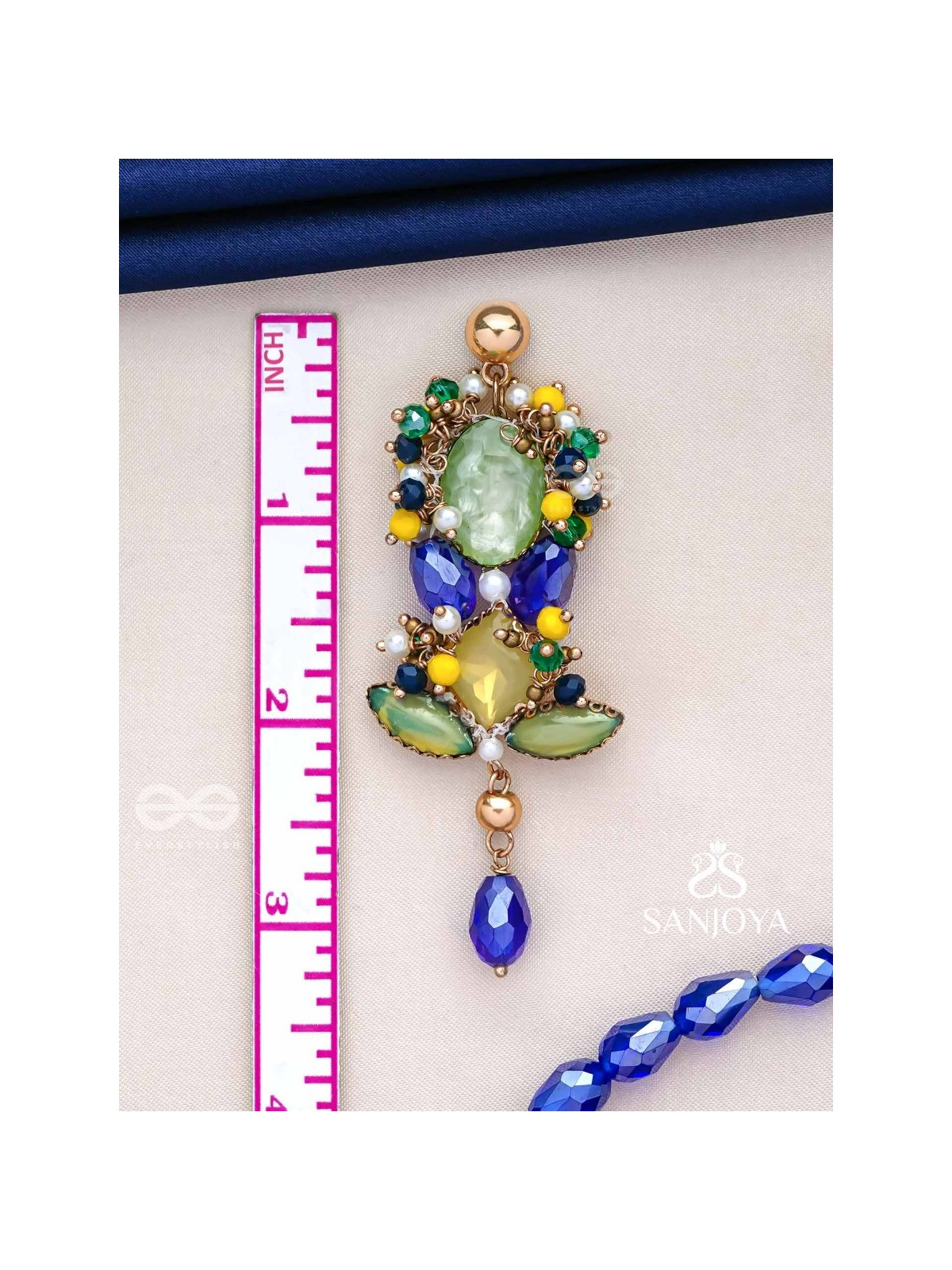 Srotah - The Castle Waves - Stones, Beads And Glass Drops Hand Embroidered Earrings