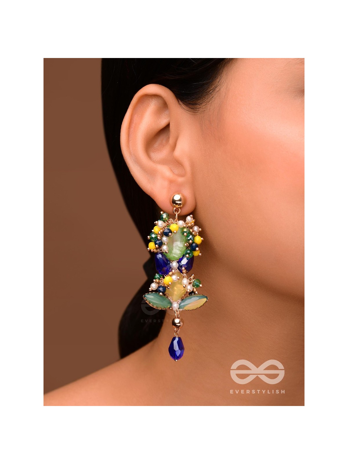 Srotah - The Castle Waves - Stones, Beads And Glass Drops Hand Embroidered Earrings