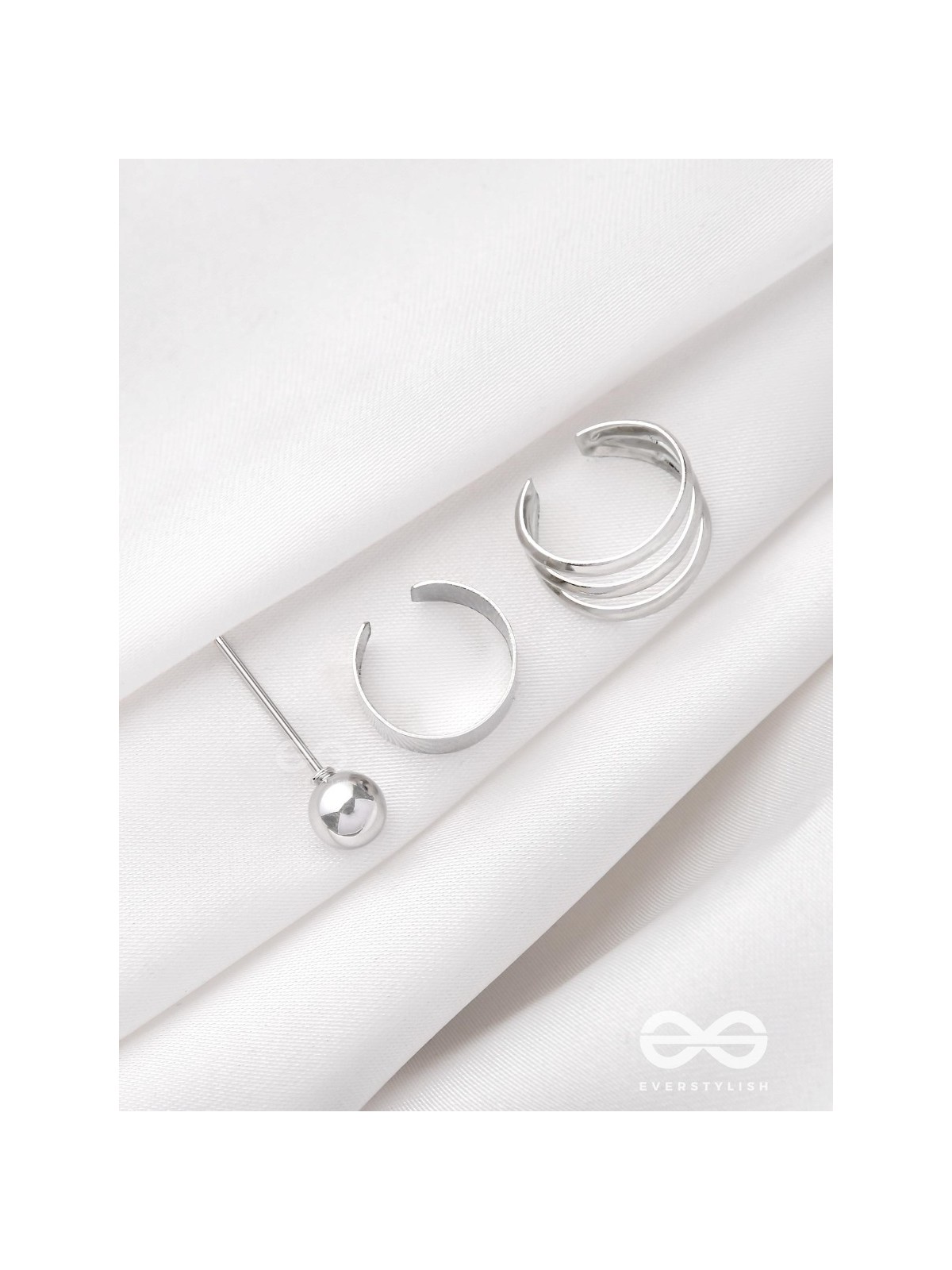 THE PERFECT TRIO -  TWO EARCUFF & ONE STUD (ONE EAR)(SILVER)
