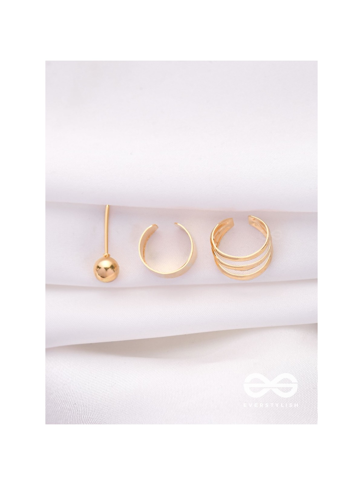 THE PERFECT TRIO - TWO EARCUFF & ONE STUD (ONE EAR) (GOLD)