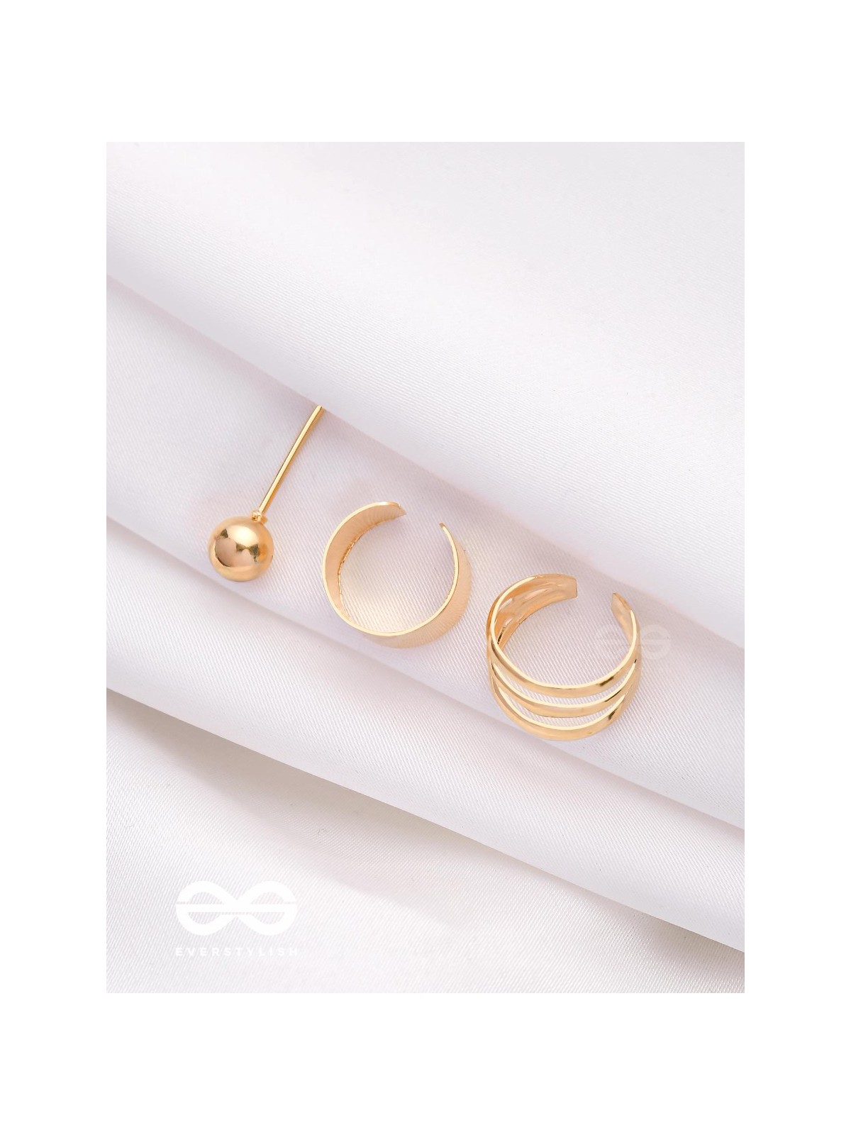 THE PERFECT TRIO - TWO EARCUFF & ONE STUD (ONE EAR) (GOLD)