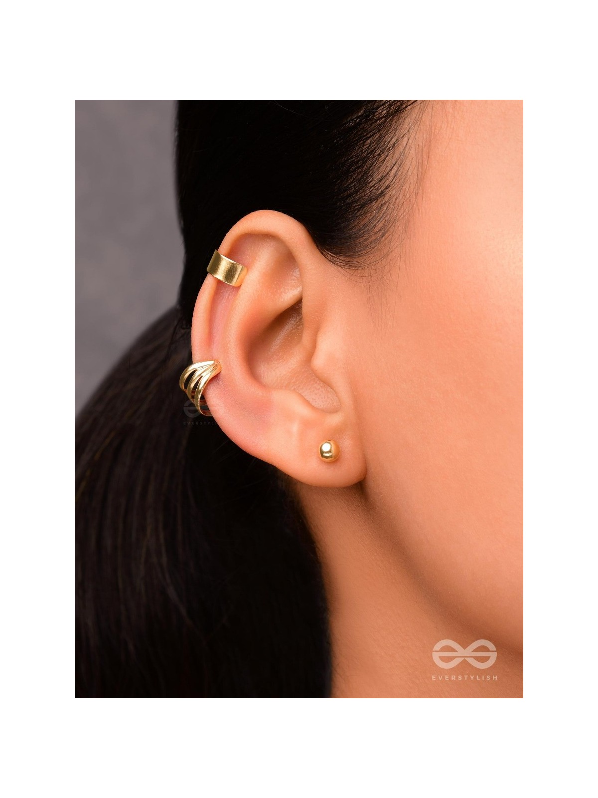 THE PERFECT TRIO - TWO EARCUFF & ONE STUD (ONE EAR) (GOLD)