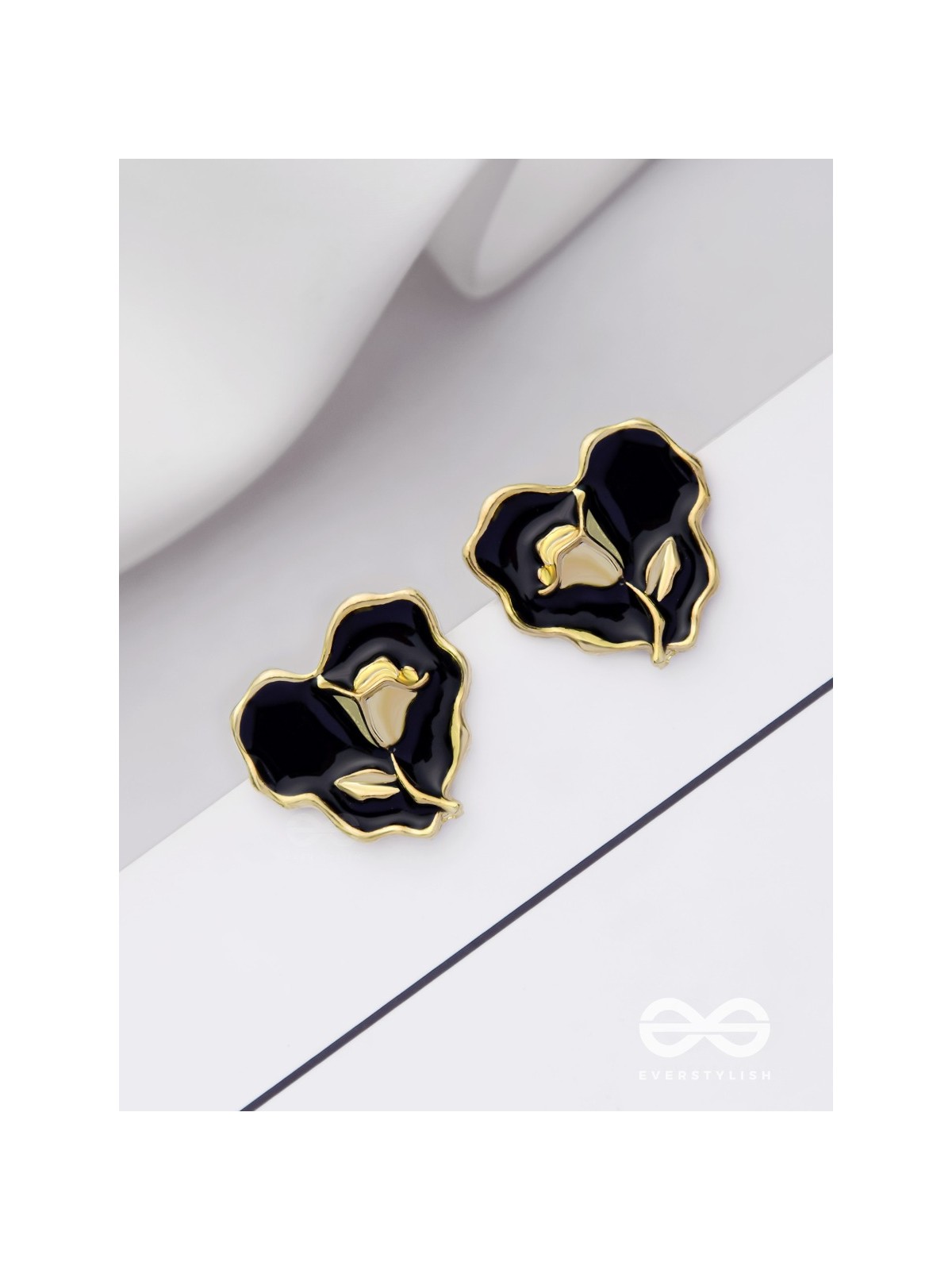 YOUR DARK LOVE- GOLDEN ENAMELLED STUDS (BLACK)