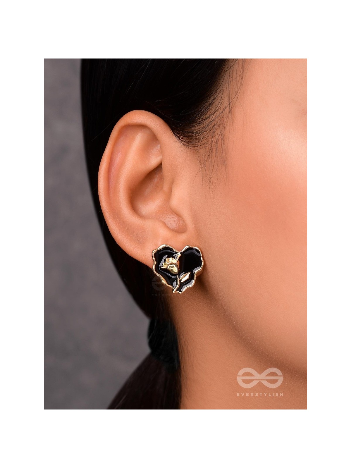 YOUR DARK LOVE- GOLDEN ENAMELLED STUDS (BLACK)