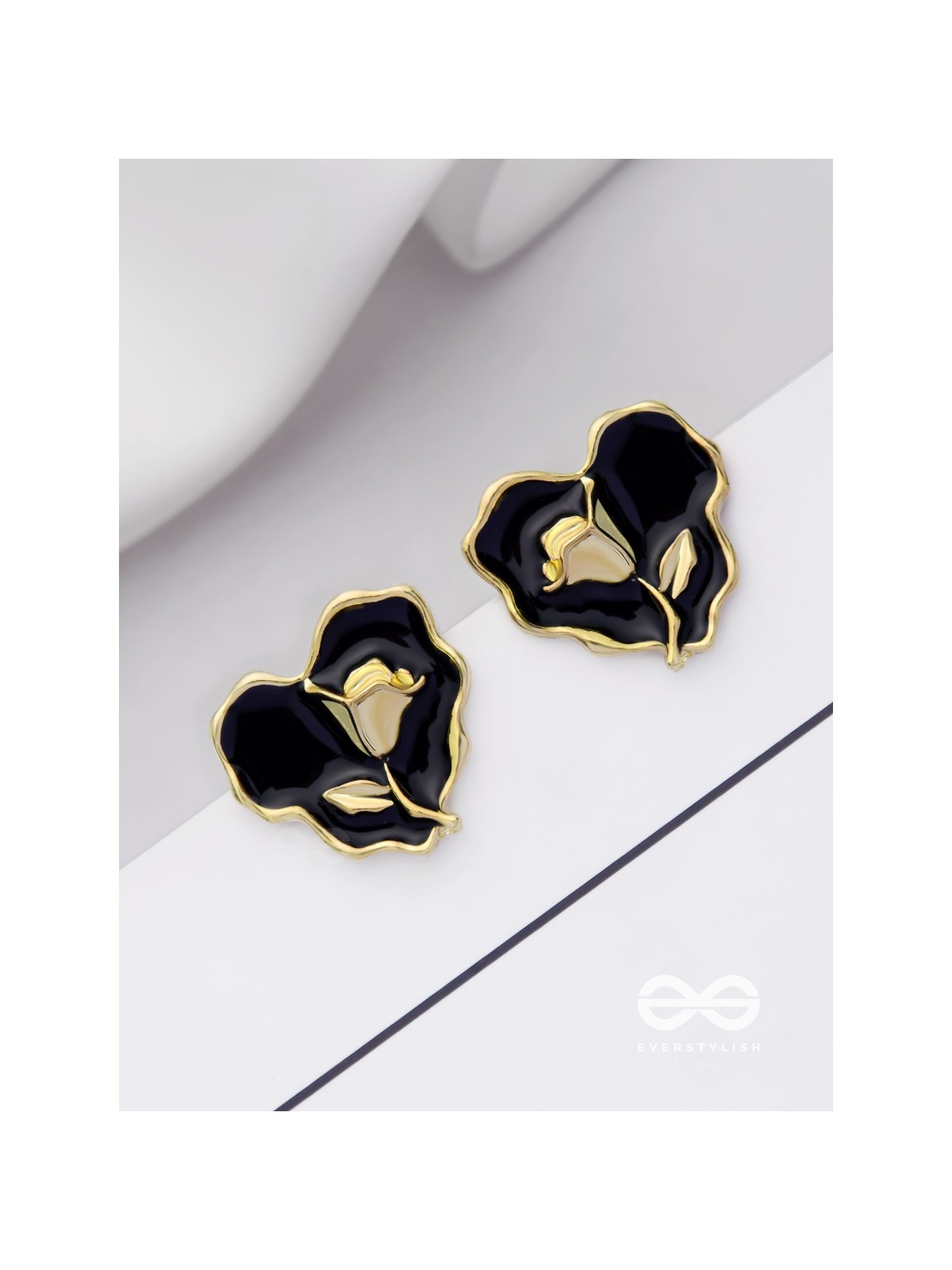 YOUR DARK LOVE- GOLDEN ENAMELLED STUDS (BLACK)