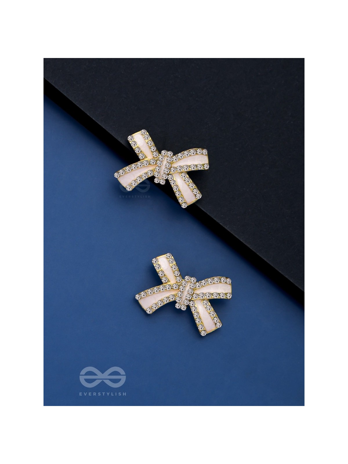 KNOTTY & NICE - GOLDEN ENAMELLED STUDS (WHITE)