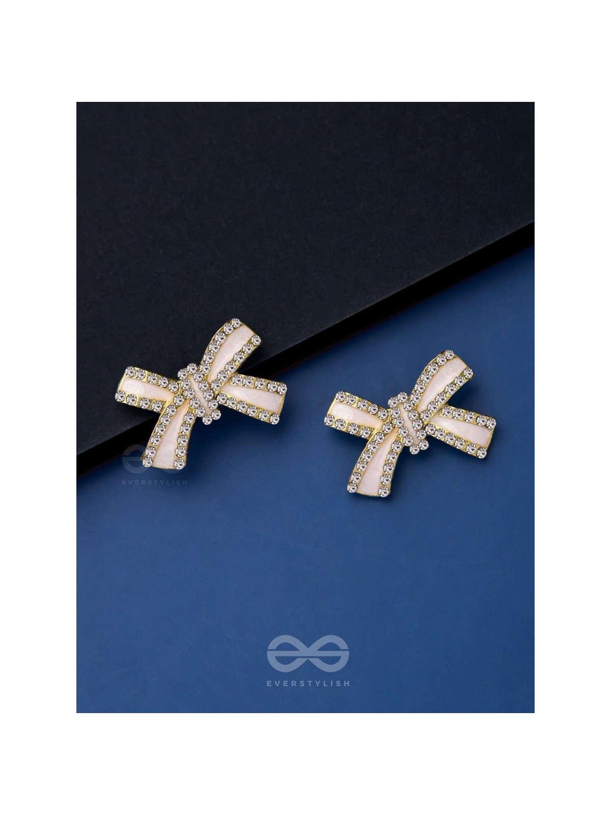 KNOTTY & NICE - GOLDEN ENAMELLED STUDS (WHITE)