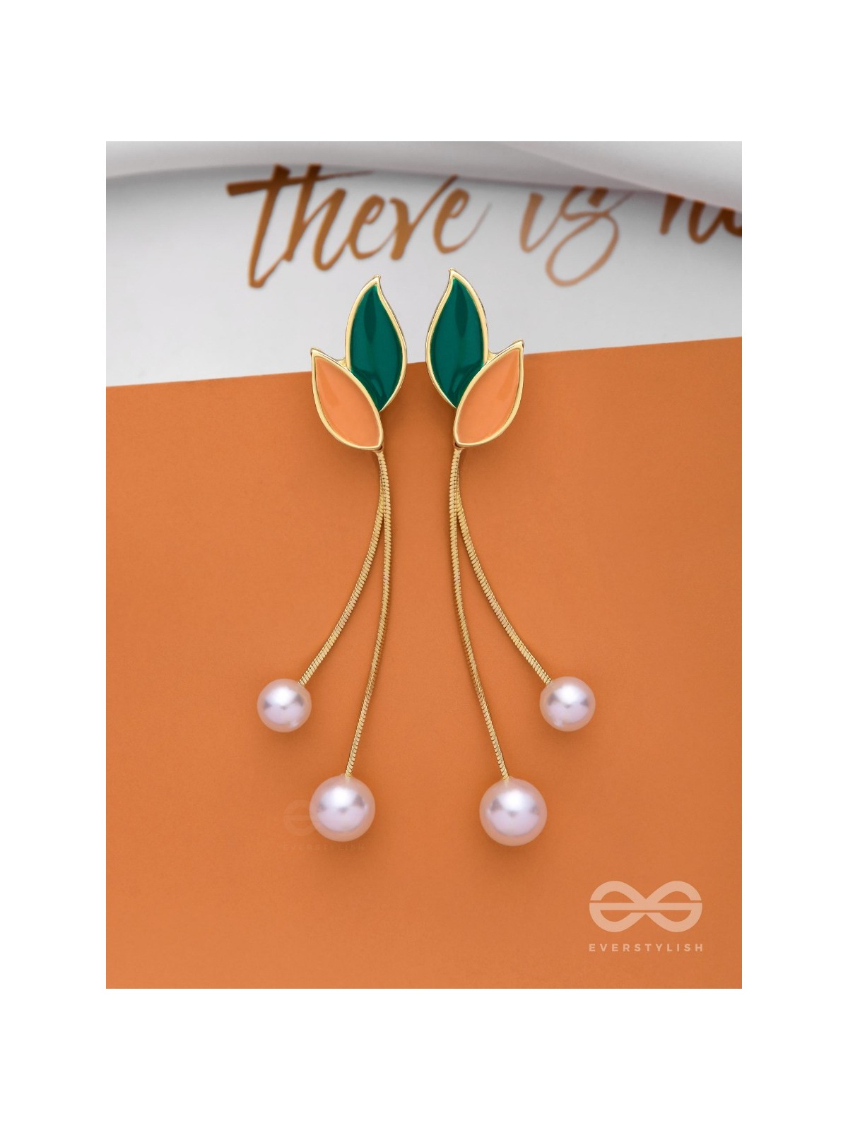 ALWAYS AN ANGEL - PEARL & ENAMELLED EAR JACKETS (GOLD AND GREEN)