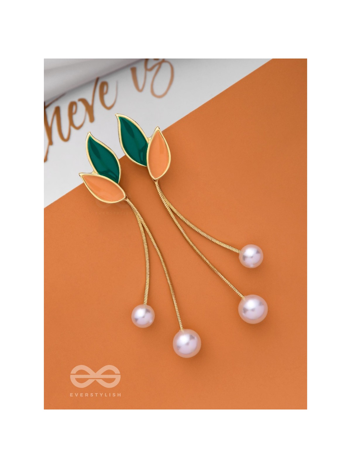 ALWAYS AN ANGEL - PEARL & ENAMELLED EAR JACKETS (GOLD AND GREEN)