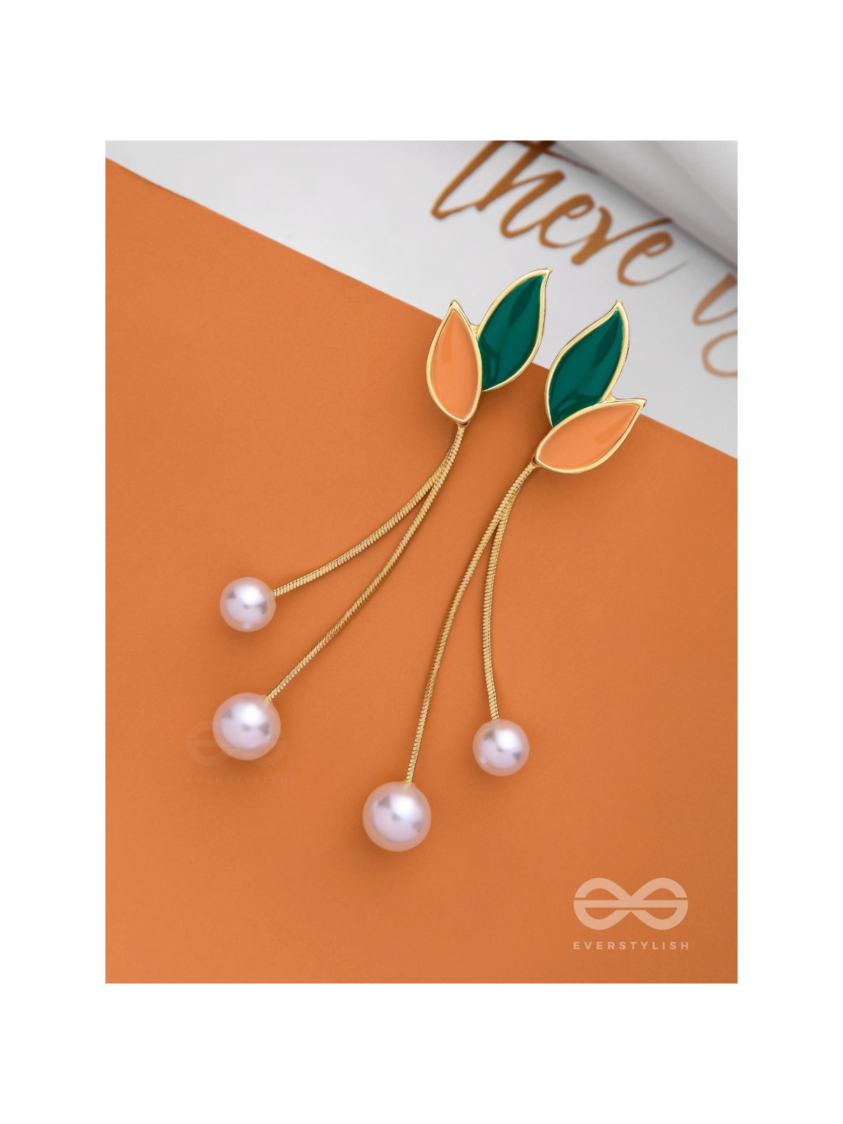 ALWAYS AN ANGEL - PEARL & ENAMELLED EAR JACKETS (GOLD AND GREEN)