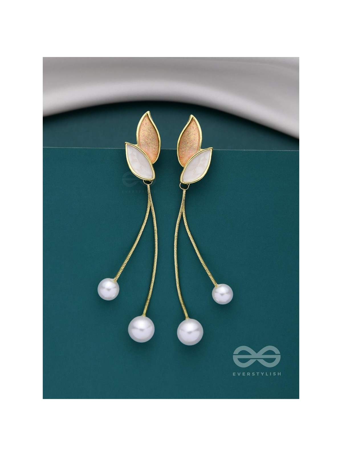 ALWAYS AN ANGEL - PEARL & ENAMELLED EAR JACKETS (GOLD & WHITE)