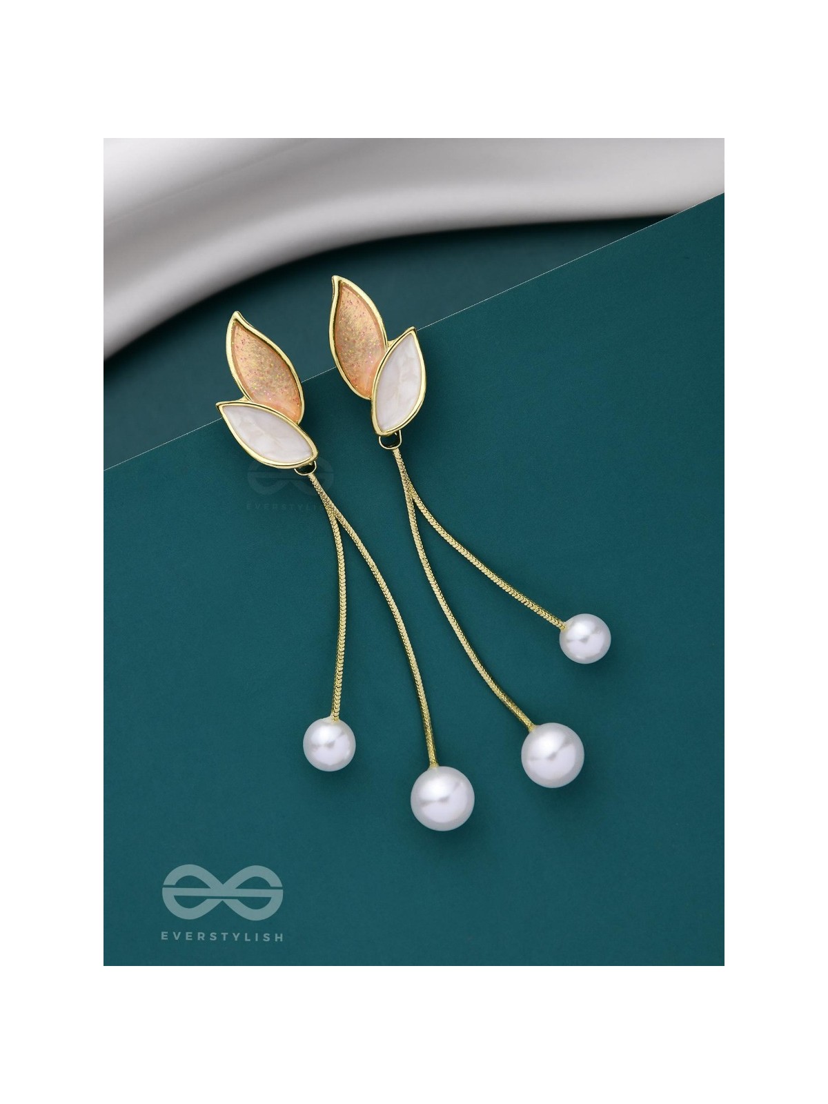 ALWAYS AN ANGEL - PEARL & ENAMELLED EAR JACKETS (GOLD & WHITE)