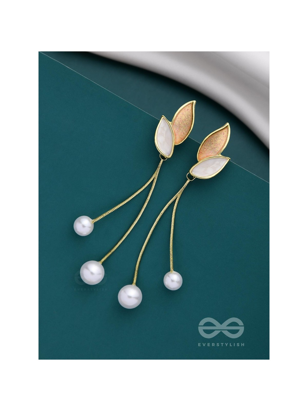 ALWAYS AN ANGEL - PEARL & ENAMELLED EAR JACKETS (GOLD & WHITE)